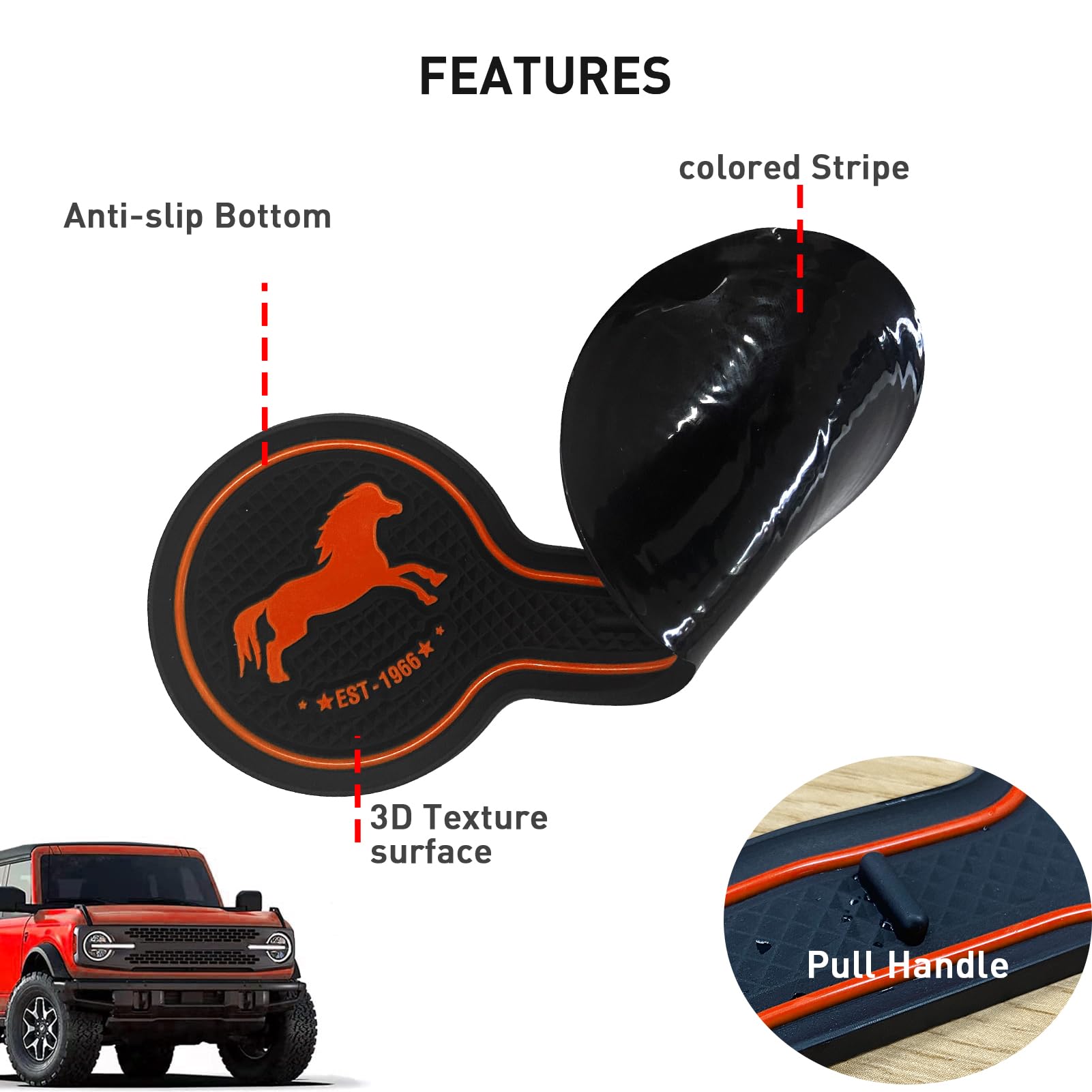 **Ford Bronco 2021-2024 Cup Holder Coaster - Non-Slip Silicone Drink Mat, Car Accessories for Beverage & Decoration (Orange) - Perfect for Road Trips, Coffee, and Spill Protection**