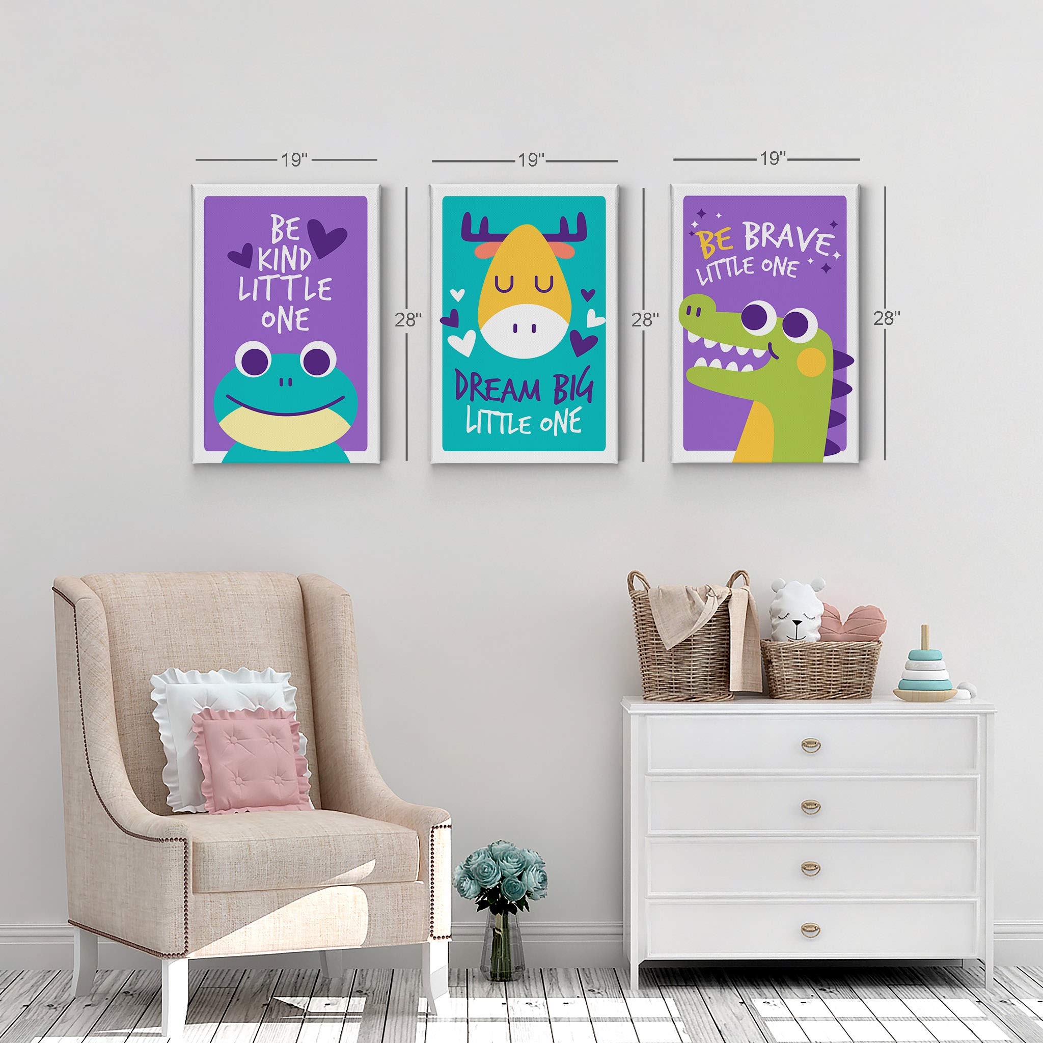 Cute Animal Motivational Quote Wall Art - 3 Panel Canvas Print Set for Kids Room, Nursery & Baby Room Decor | Ready to Hang, Made in USA (28x19 Inches Each) | Perfect for Bedrooms, Playrooms & Classrooms