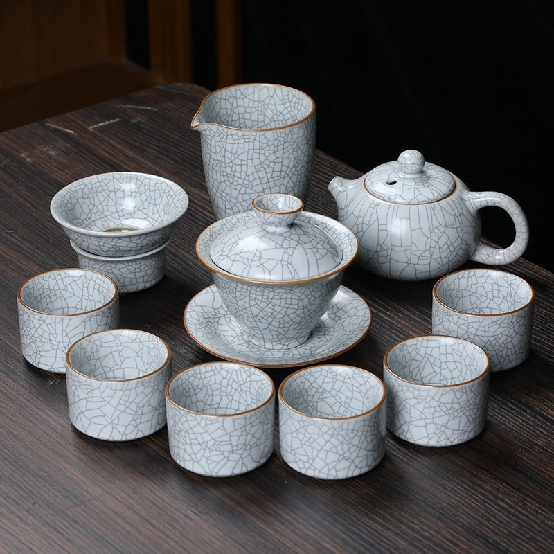 Premium Milky White Ruyao Ice Crack Tea Set - Handmade Ceramic Teapot & Cups - Perfect for Chinese Tea Ceremony, Home Decor, and Gift Giving