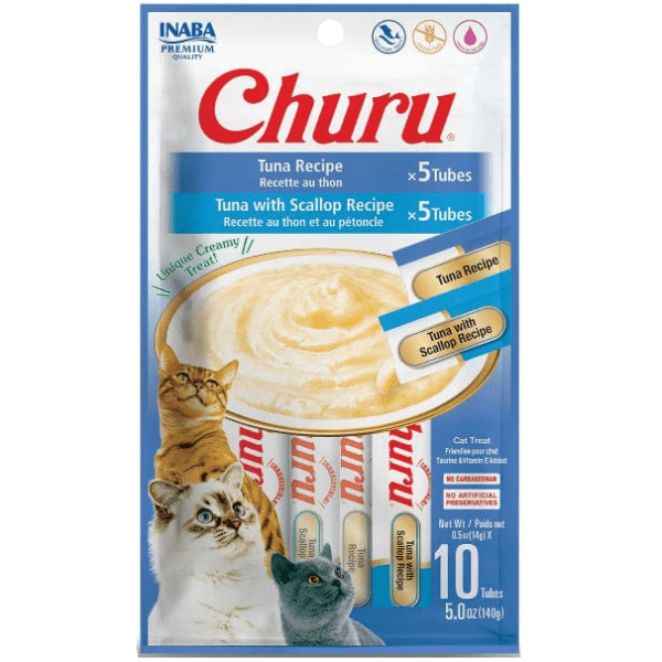 Inaba Churu Tuna Recipe Creamy Puree Cat Treats - Grain-Free Soft Cat Snacks for Kittens & Adult Cats - Variety Pack (12 Tubes) - Perfect for Training, Bonding & Hydration