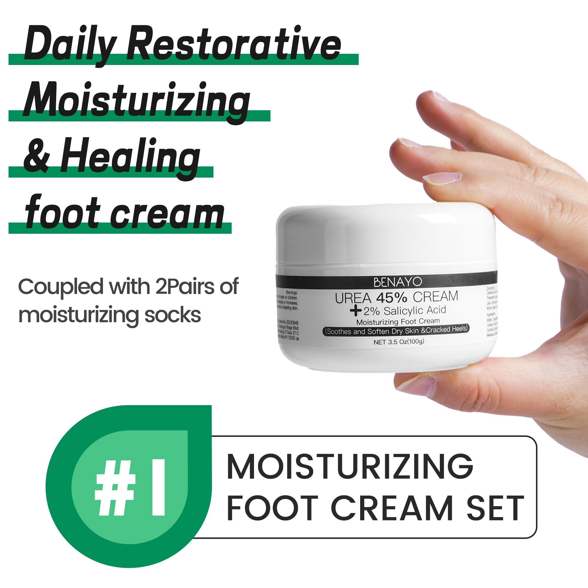45% Urea & 2% Salicylic Acid Foot Cream for Dry Cracked Heels Repair - Moisturizing Foot Care Kit with Reusable Gel Socks - Perfect Gift for Women with Cracked Feet - Ideal for Night Treatment & Daily Foot Care (White)