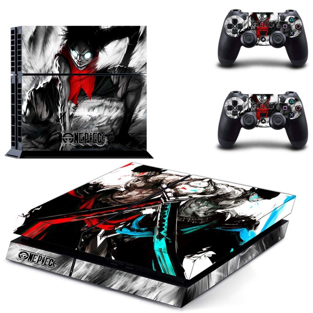 Anime One Piece Luffy PS4 Pro/Slim Skin Sticker Decal Vinyl Wrap for Sony PlayStation 4 Console & 2 Controllers - Custom Protective Cover for Gaming Setup & Room Decor