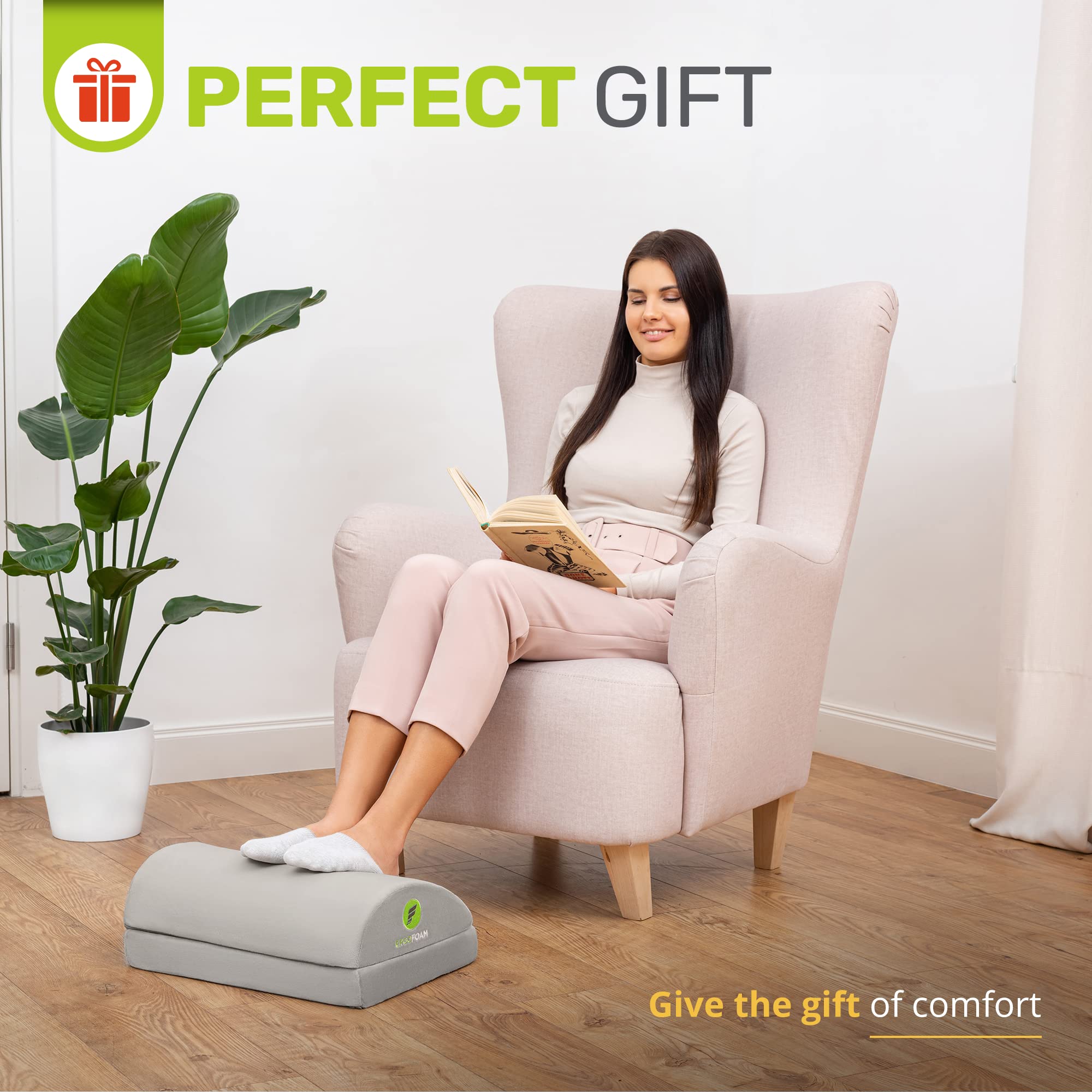 ErgoFoam Adjustable Under Desk Foot Rest - Chiropractor-Recommended Orthopedic Teardrop Design for Office & Home - 2-in-1 Premium Footrest for Lumbar, Back & Knee Pain Relief - Ergonomic Workspace Accessory (Grey) - Perfect for Long Hours Sitting at Computer Desk, Gaming or Studying
