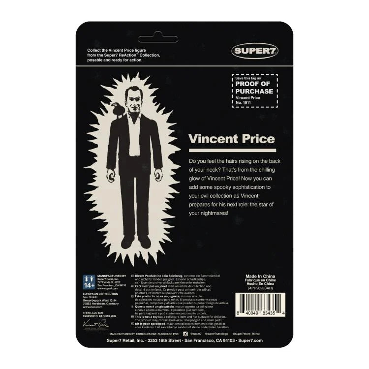 Vincent Price ReAction Figure - Glow in The Dark Monster Collectible Toy for Horror Fans & Movie Enthusiasts | Perfect for Display, Halloween Decor, and Pop Culture Collections