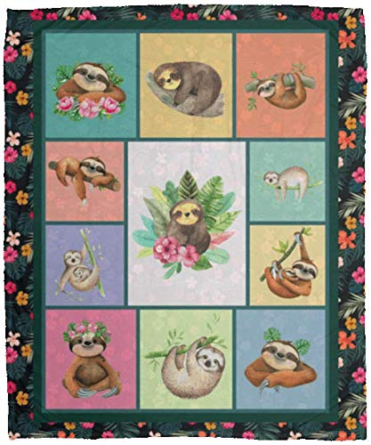 UrVog Premium Sherpa Fleece Blanket for Sloth Lovers - Soft Cozy Plush Throw Blanket 50x60 Inches in White - Perfect for Girls Who Love Sloths, Ideal for Bed, Couch, or Gift Giving