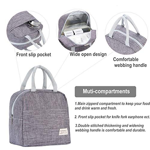Insulated Reusable Lunch Bags for Women, Men & Kids - Leakproof Cooler Lunch Tote for School, Work, Office & Picnics (Grey) - Perfect for Meal Prep, Outdoor Activities & Daily Commute