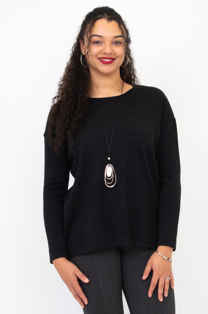 Premium Merino Wool Matera Sweater in Charcoal - Soft & Warm Knit Pullover for Women - Perfect for Winter, Fall & Cozy Indoor Wear