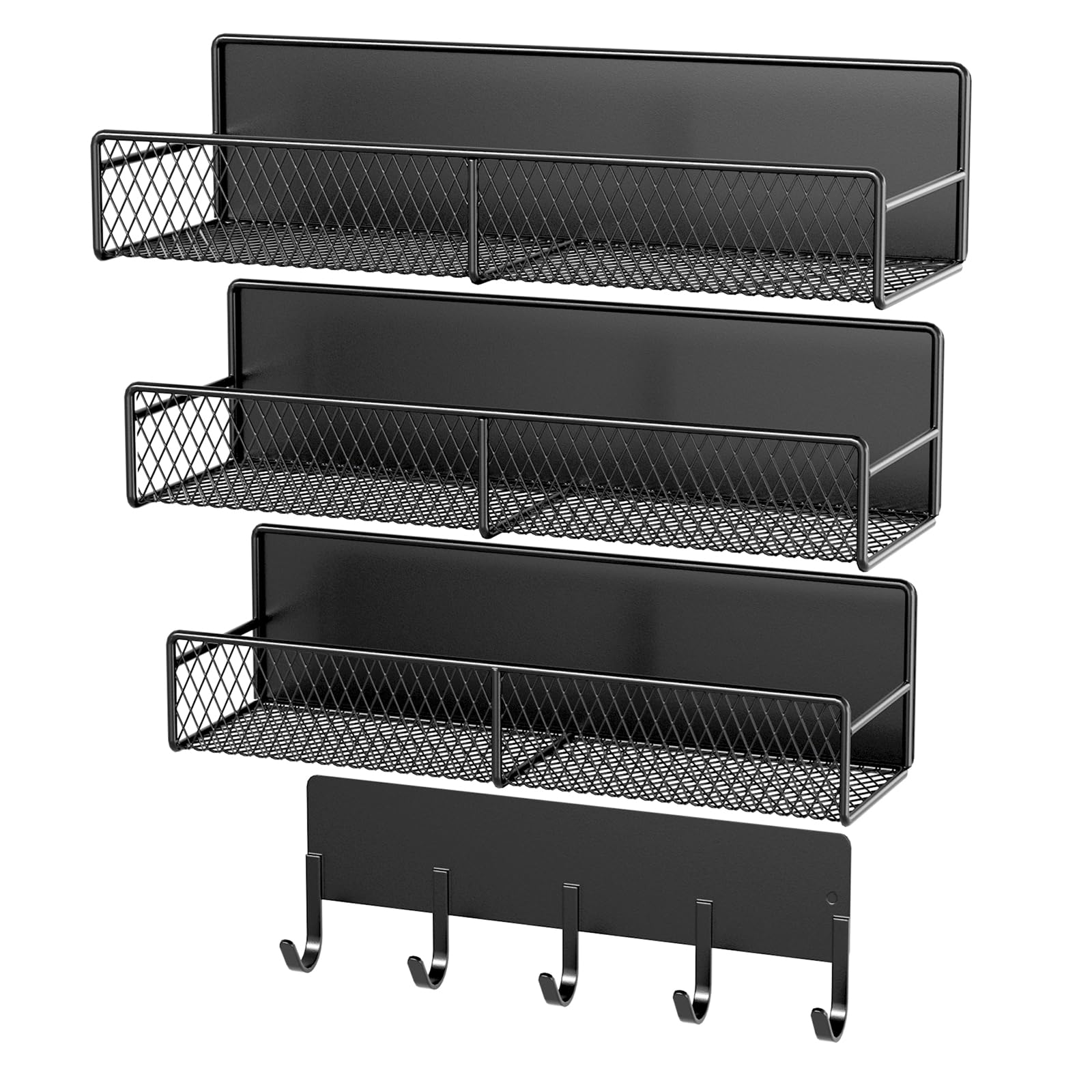 4 Pack Heavy-Duty Magnetic Shelves for Washing Machine & Refrigerator - Laundry Organizer with Hooks, Metal Storage Baskets for Closet & Laundry Room Organization (Black) - Perfect for Small Space Storage, Bathroom & Kitchen Organization