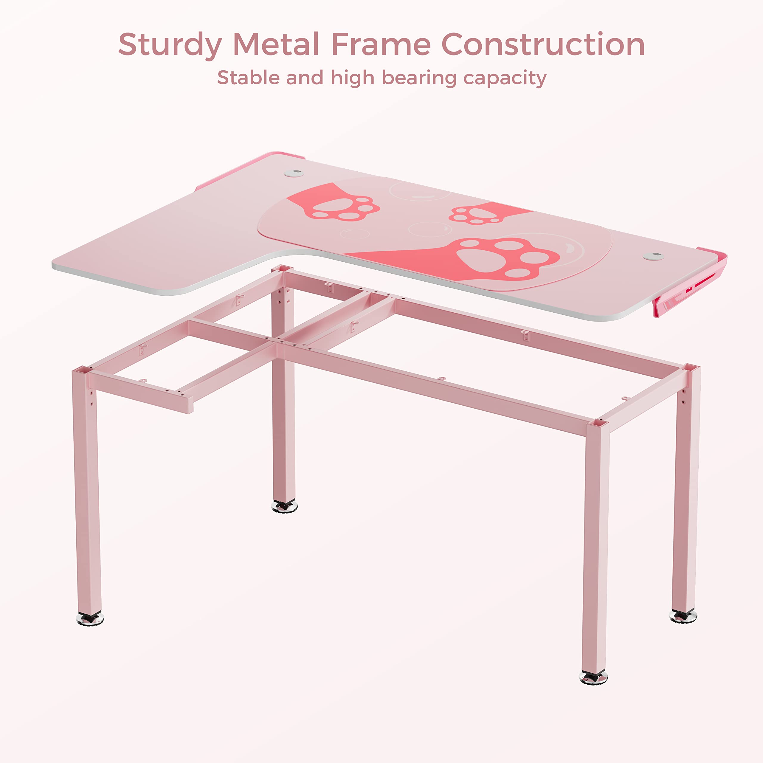 Pink L-Shaped Gaming Desk for Girls - 60 Inch Cute Pink Computer Desk with Full Covered Desk Mat, Easy Assembly, Left Side Design - Perfect for Gaming, Streaming & Home Office Setup