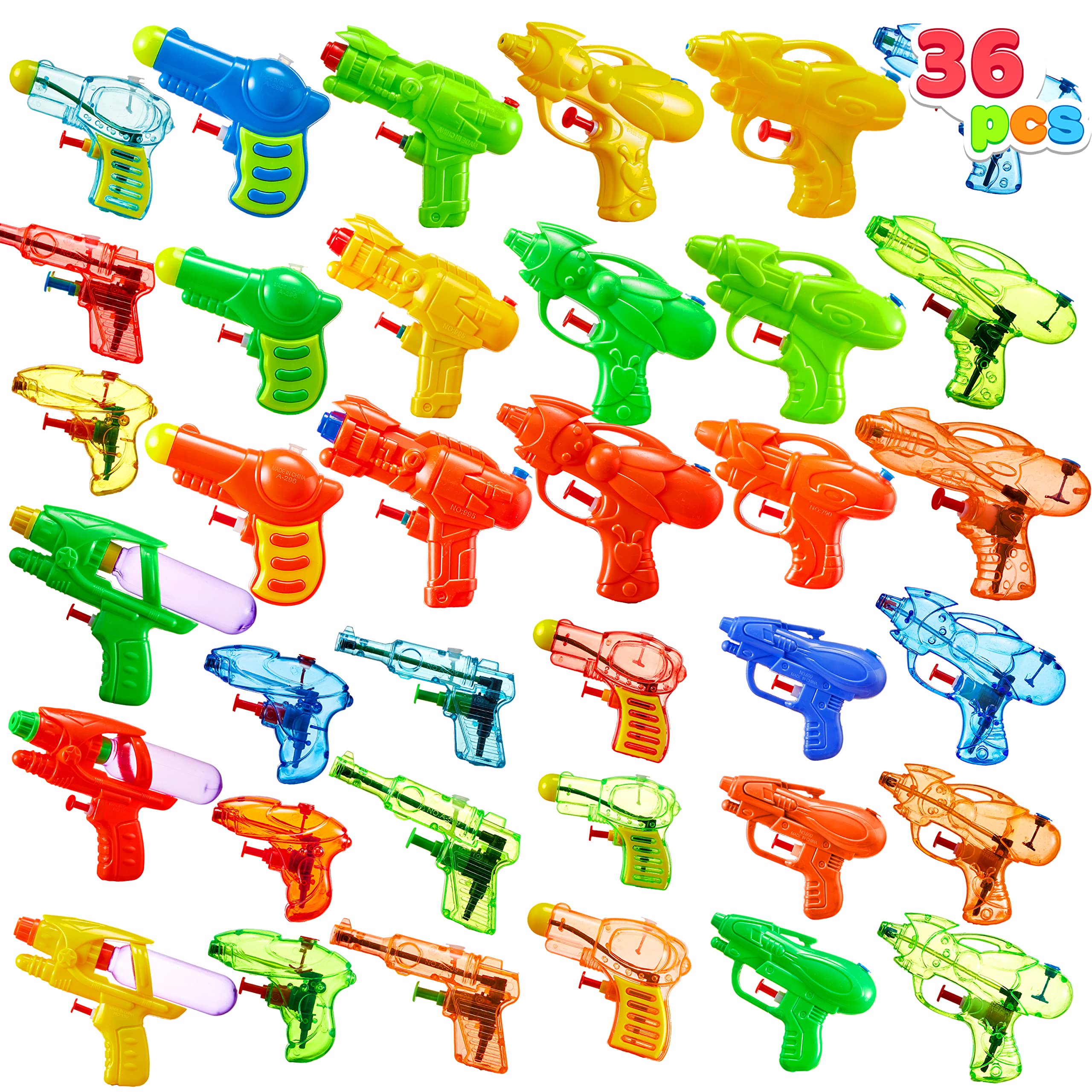 Sloosh 36 Pack Water Gun Toys - Colorful Mini Water Blasters for Kids, Pool Party, Outdoor Summer Fun & Backyard Games - Perfect for Boys & Girls Ages 5-12