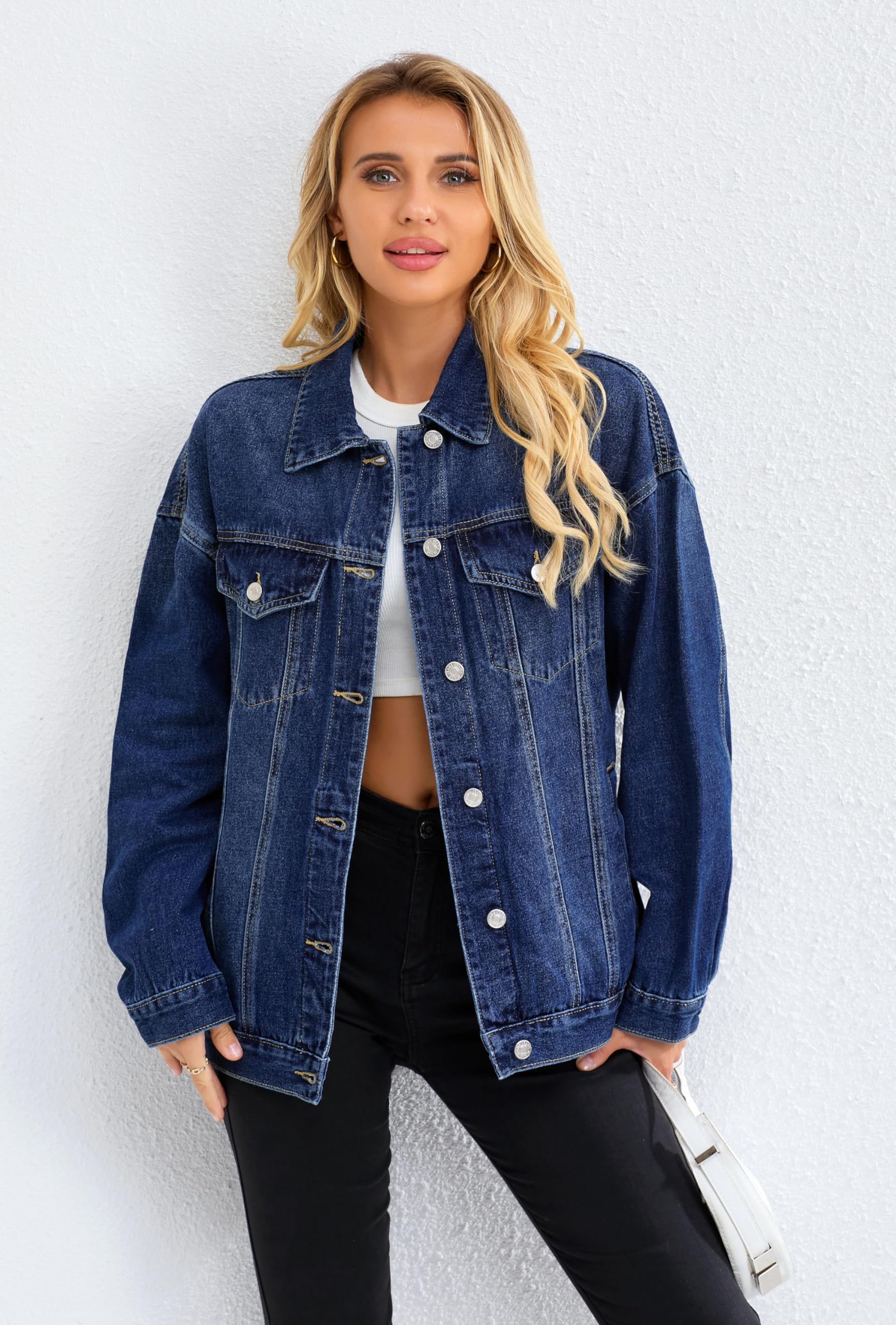 Trendy Oversized Denim Jacket for Women - Loose Long Boyfriend Style Jean Coat | Perfect for Casual Outfits, Layering & Streetwear Fashion