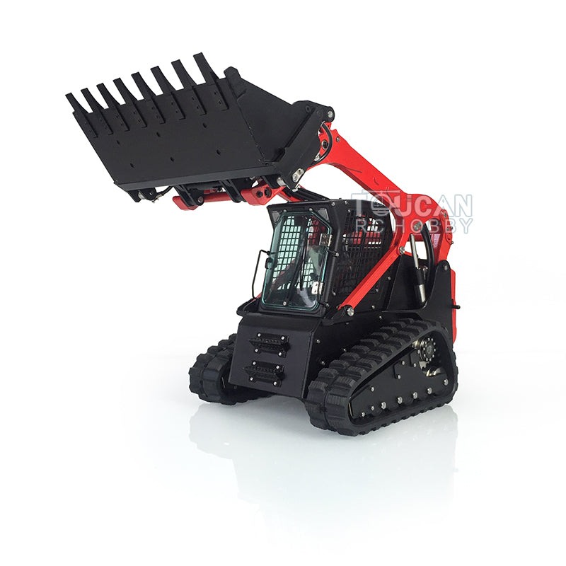 Customized LESU 1:14 Scale RC Hydraulic Aoue LT5 Tracked Skid Steer Loader - Metal RTR Model with Fork, Bucket, Sieve Bucket, Gripper Clamp & Trailer Upgrade Parts - Perfect for Construction Simulation, RC Hobbyists & Collectors