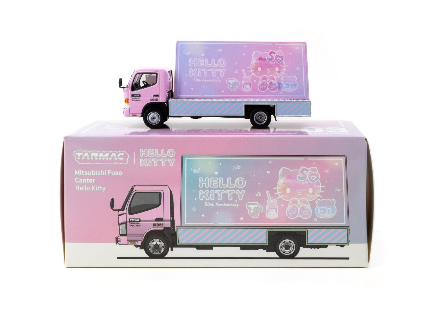 Tarmac Works 1/64 Scale Mitsubishi Fuso Canter Hello Kitty Diecast Model Truck - Collectible Miniature Vehicle for Display & Toy Car Enthusiasts | Perfect for Diecast Collections, Birthday Gifts & Kids Play