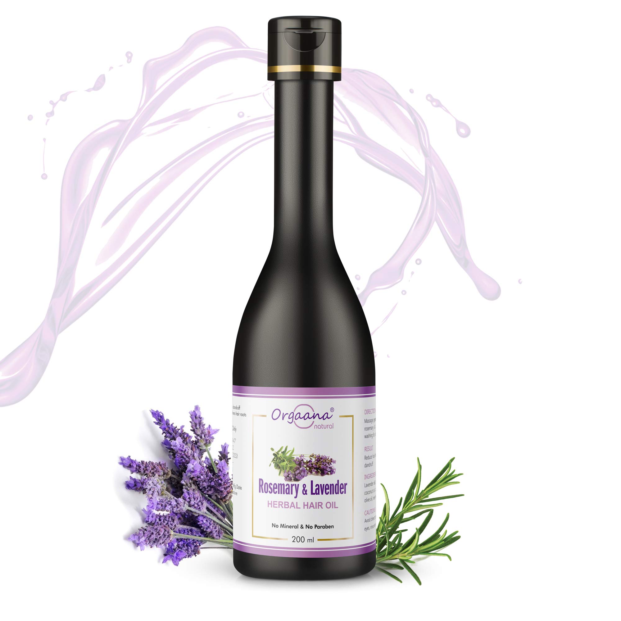 Orgaana Natural Rosemary & Lavender Herbal Hair Oil (200ml) - Promotes Hair Growth, Reduces Dandruff & Adds Shine - Perfect for Dry, Damaged Hair & Scalp Care - Daily Use for Healthy, Stronger Hair