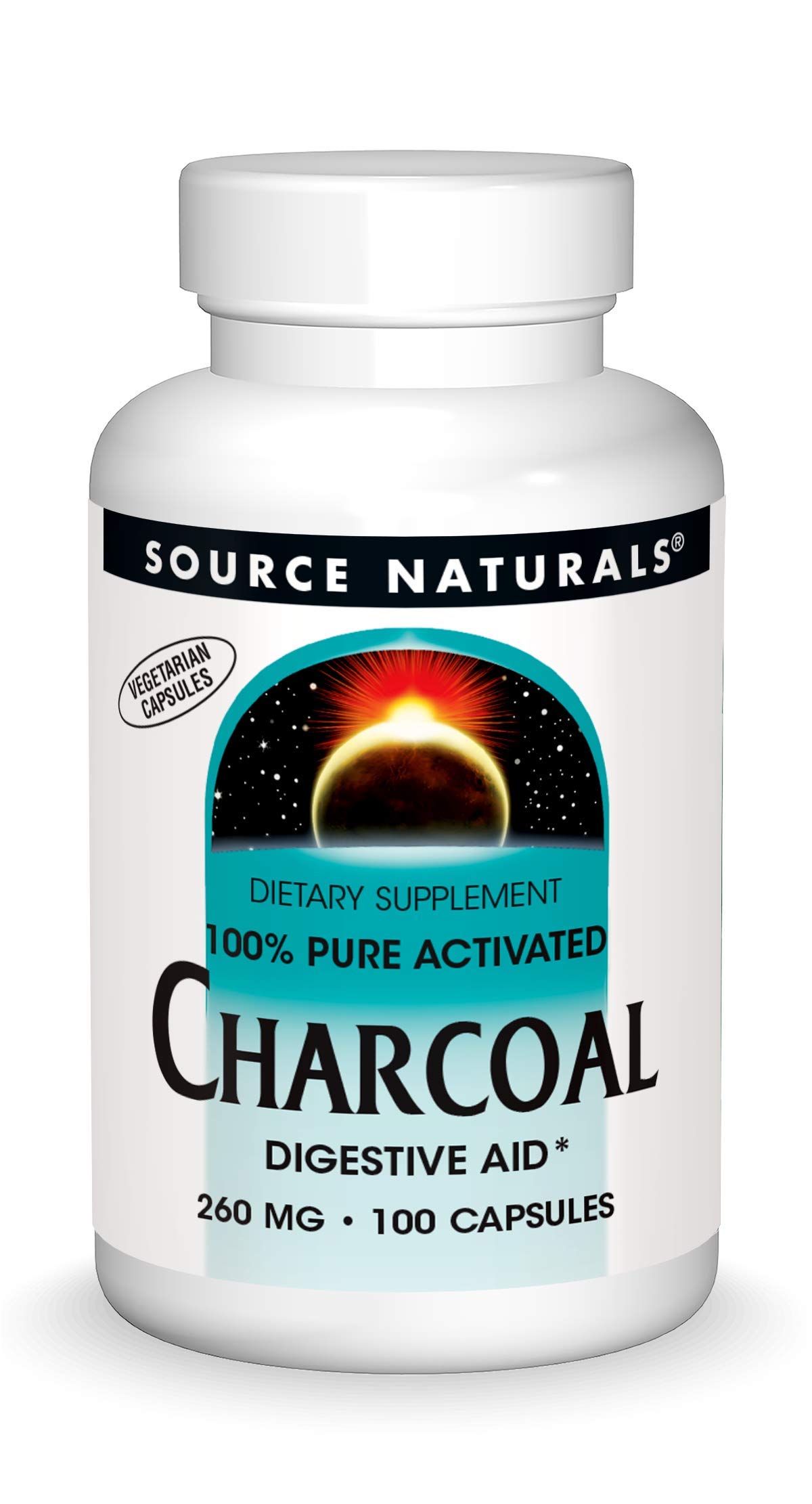 Source Naturals Activated Charcoal Capsules - 100% Pure Digestive Support & Detox Supplement - 100 Count for Gut Health, Bloating Relief & Toxin Removal - Perfect for Cleansing, Hangover Recovery & Water Filtration