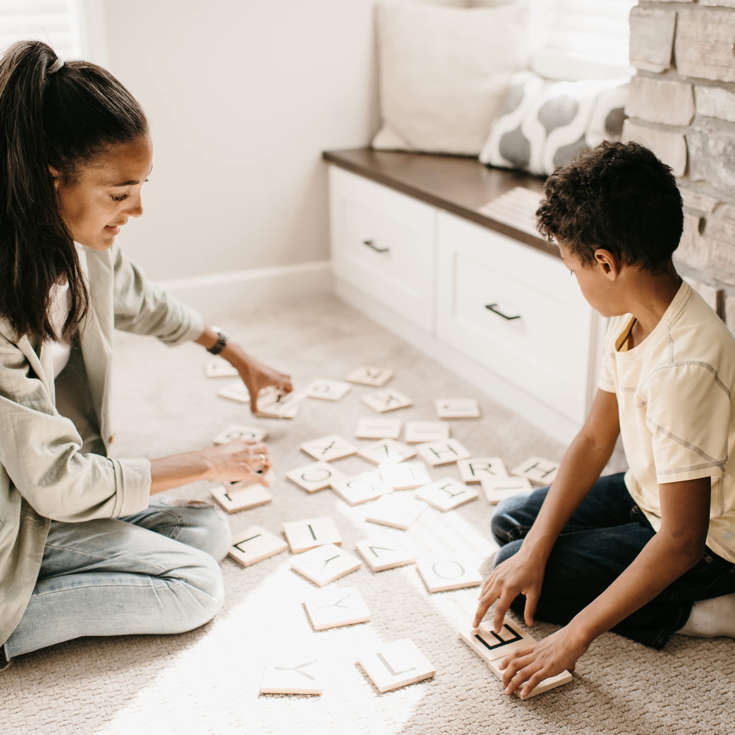 Stiles Letter Tiles - 3.5 Inch Wooden Wall Decor Letters for Home (Letter M) - Perfect for Living Room, Dining Room, Kitchen & Bedroom - Family Signs & Crossword Style Home Decor for Cozy Spaces
