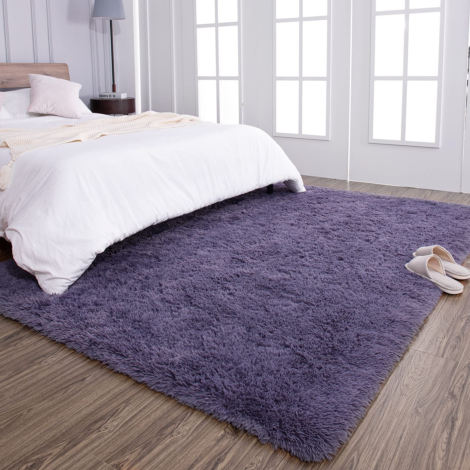 TWINNIS 5x8 Feet Super Soft Shaggy Fluffy Area Rug - Plush Modern Indoor Carpet for Living Room, Bedroom, Nursery & Kids Room - Non-Slip Rectangular Fuzzy Home Decor Rug in Grey Purple - Perfect for Cozy Floor Comfort, Family Gatherings and Stylish Home Makeover