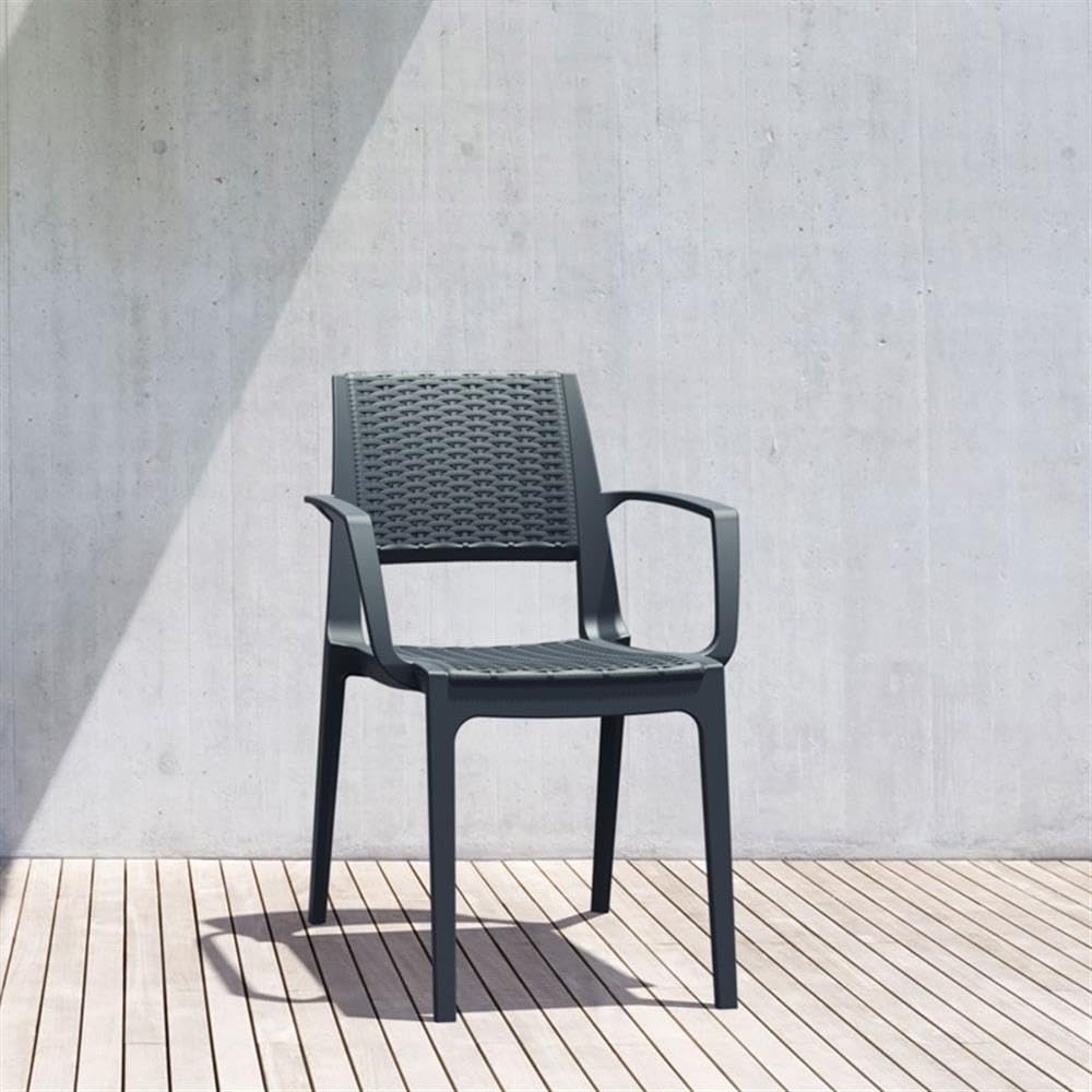 Dark Gray Compamia Capri Patio Dining Arm Chairs (Set of 2) - Weather-Resistant Outdoor Furniture for Garden, Poolside, and Backyard Relaxation