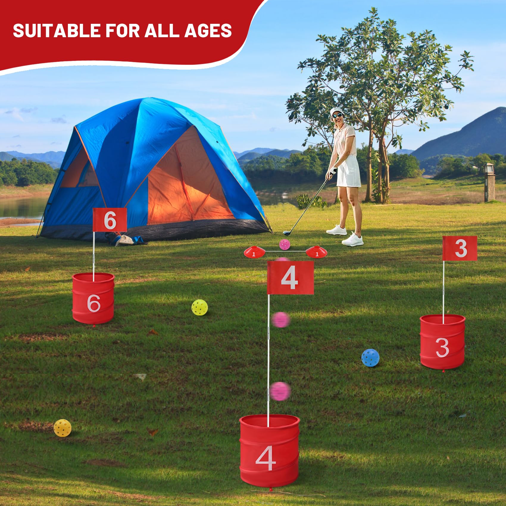 **Premium 6-Hole Golf Bucket Yard Game Set with Balls & Flag – Portable Outdoor & Indoor Golf Course for Adults & Family – Perfect for Lawn, Park, Beach, Camping, Hotel & Backyard Fun**