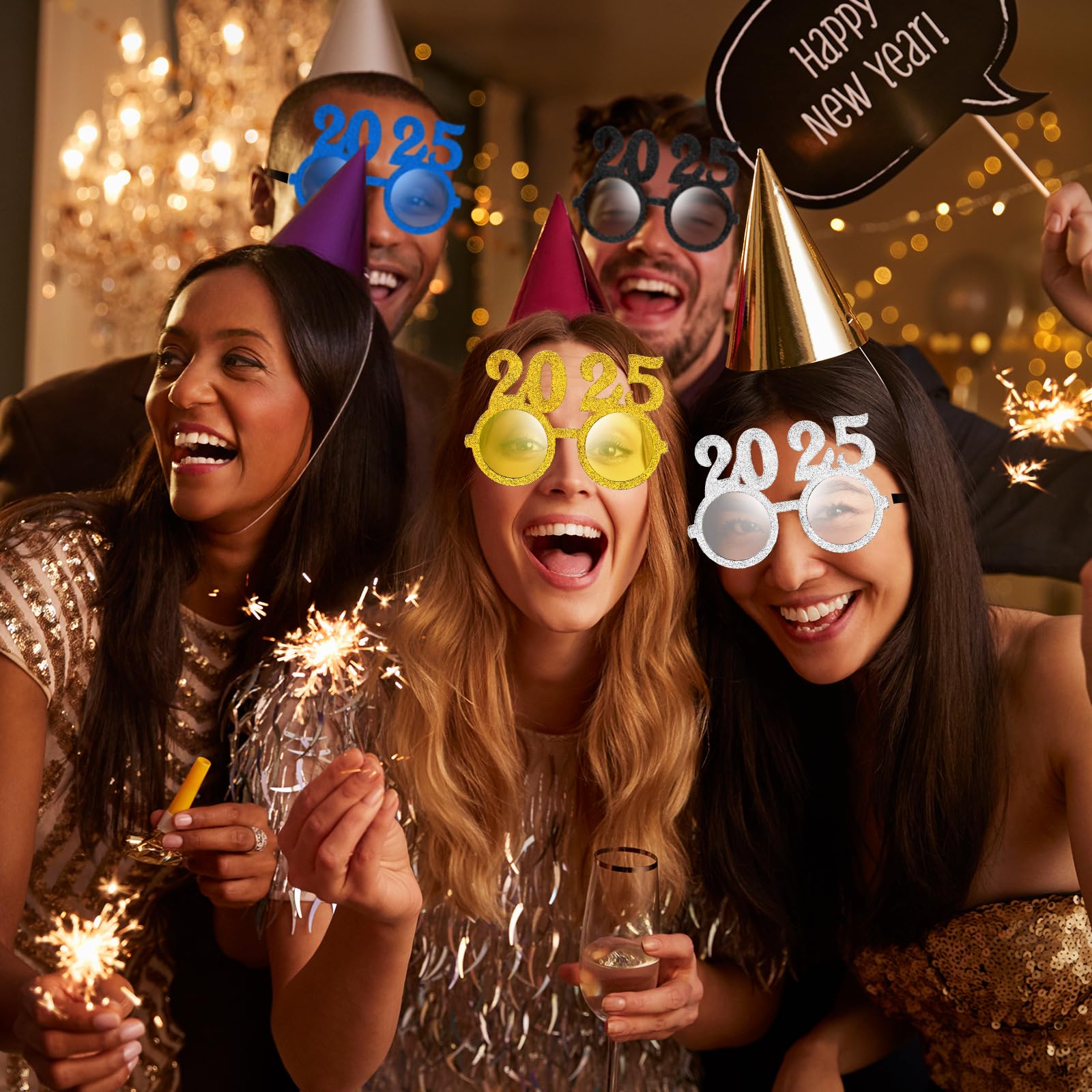 Konohan 6 Pairs 2025 Glasses - New Year's Eve Party Glasses with Glitter Numbers, Fun Photo Props & Sunglasses for Adults - Perfect for NYE Celebrations, Countdown Parties & Festive Gatherings