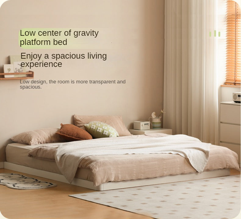 Birch Solid Wood Platform Bed - No Headboard Low Profile Floor Bed in Cream - Perfect for Minimalist Bedrooms, Small Spaces & Modern Home Decor