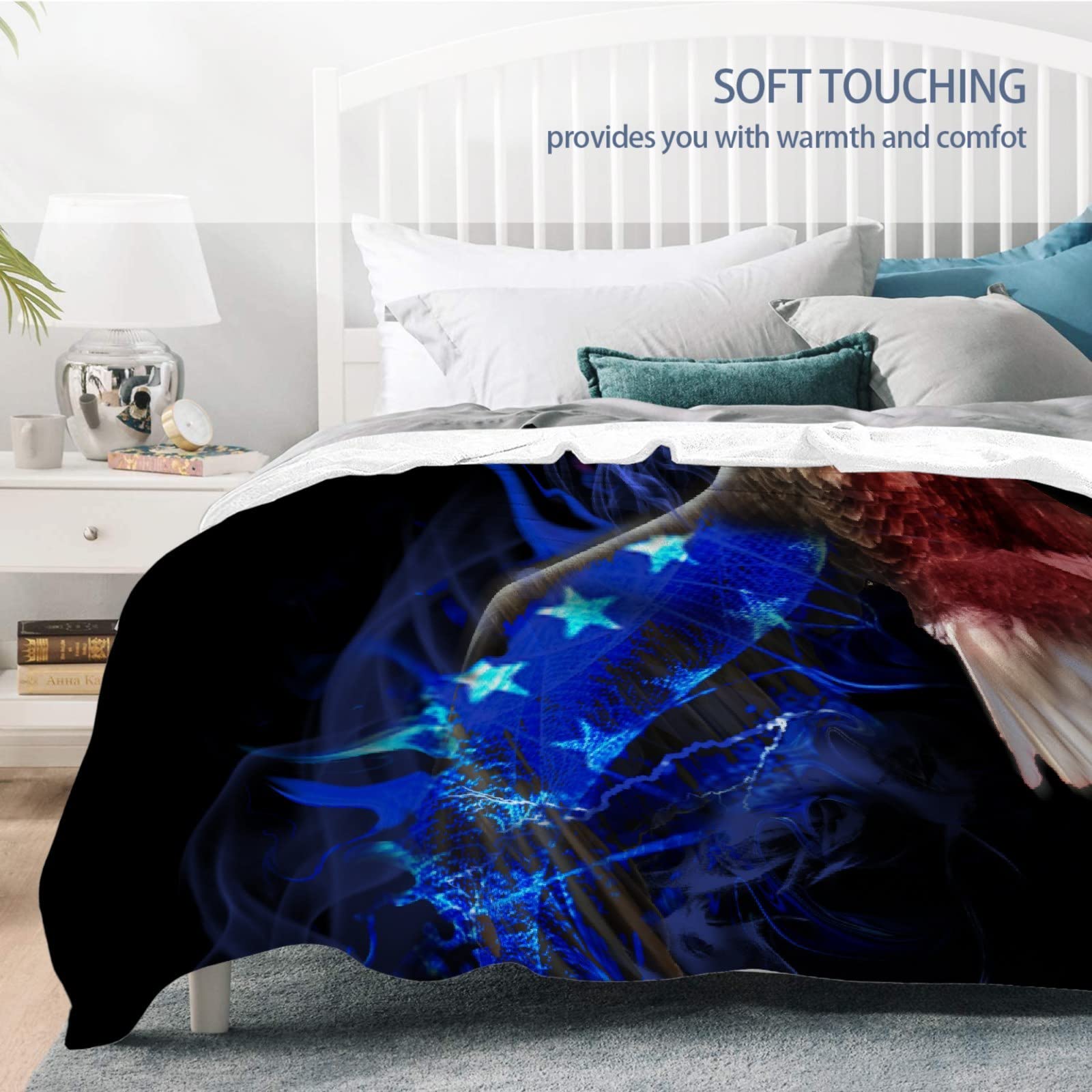 American Flag Eagle Blanket - Patriotic Bald Eagle Throw Blanket 120