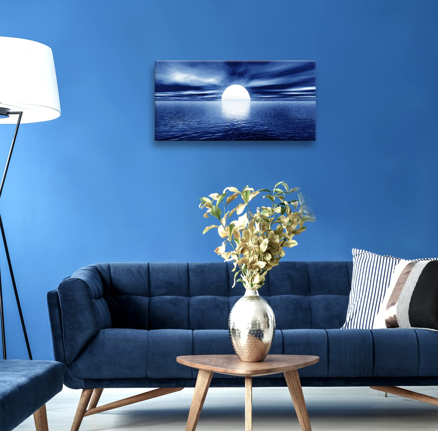 Ocean Wall Art Canvas Print - Blue Sea Landscape Painting for Bedroom, Living Room, Bathroom & Office Decor | Framed Ready to Hang | Coastal Themed Home Decoration for Beach House & Seaside Style Interiors