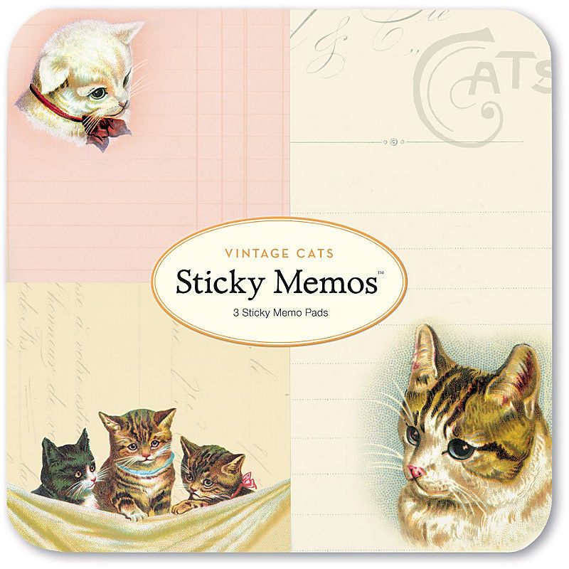 Vintage Cats Sticky Notes - Cavallini Retro Design Memo Pads for Office, School & Home Organization - Perfect for Planners, Journals & Bulletin Boards
