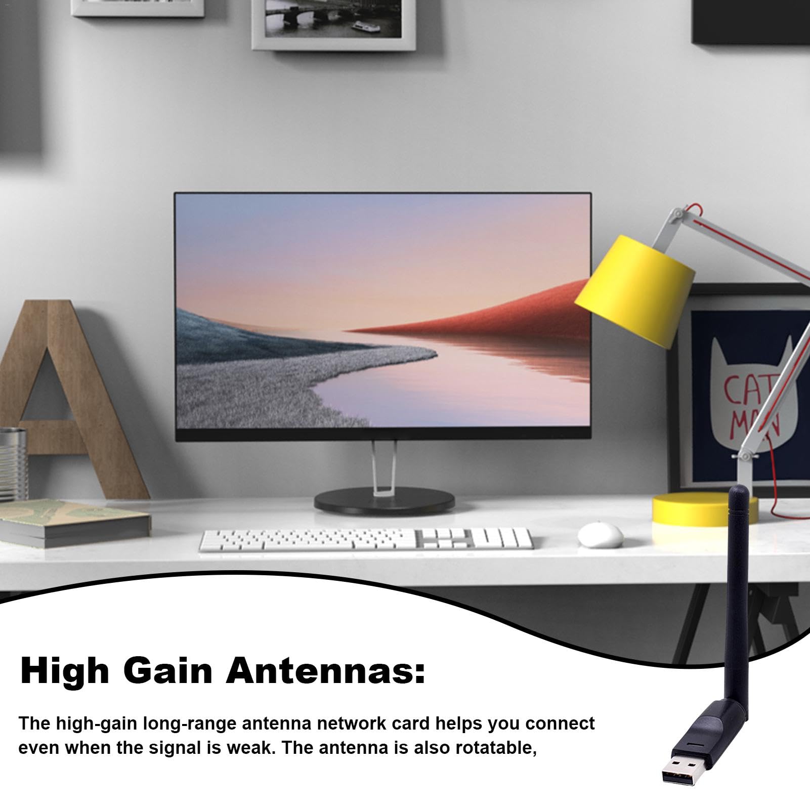 High-Speed USB Wireless Adapter for Desktop PC - Dual Band WiFi Network Adapter with High Gain Antenna for Stable Internet Connection | Perfect for Gaming, Streaming & Home Office Use