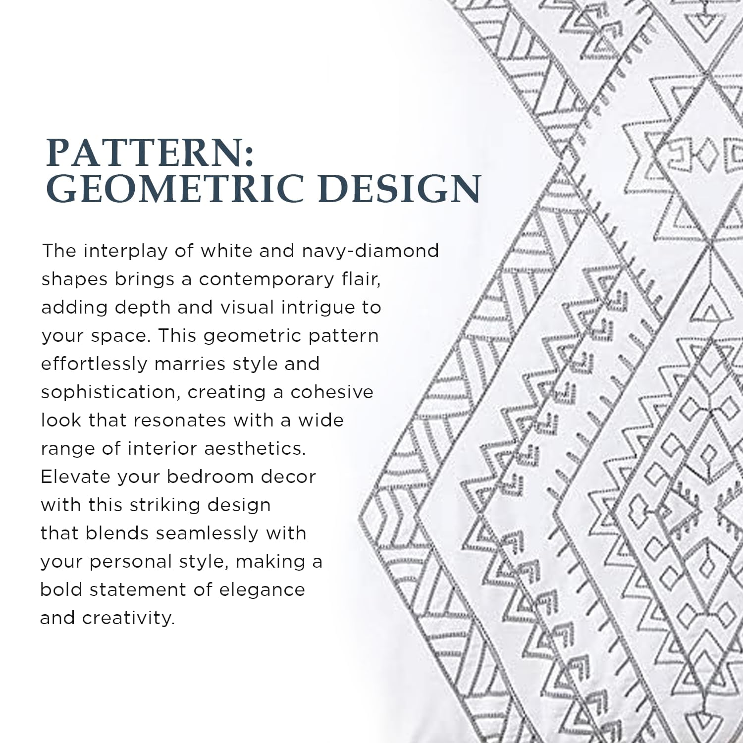 Luxury 8-Piece Queen Comforter Set - Modern White Gray Navy Pattern Bedding Collection with Shams & Cushions | Soft Full/Queen Size Bed in a Bag for Cozy Bedroom & Guest Room Decor