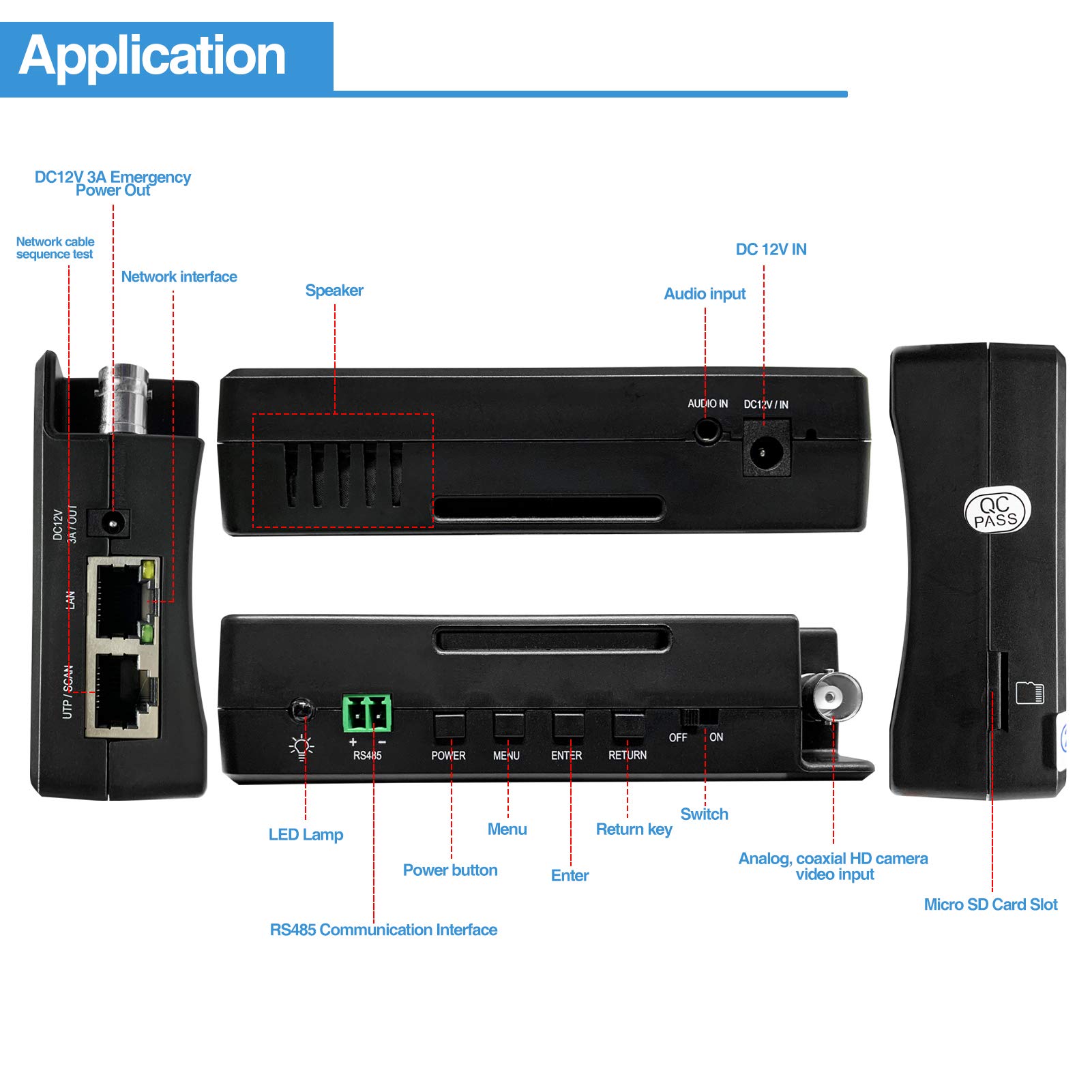 Rsrteng 4-inch IPS Touch Screen CCTV Camera Tester - Supports 12MP IP, 8MP TVI/CVI/AHD, CVBS & 4K Cameras with POE, PTZ, RS485 & TF Card Slot - Professional Tool for Security Camera Installation & Maintenance