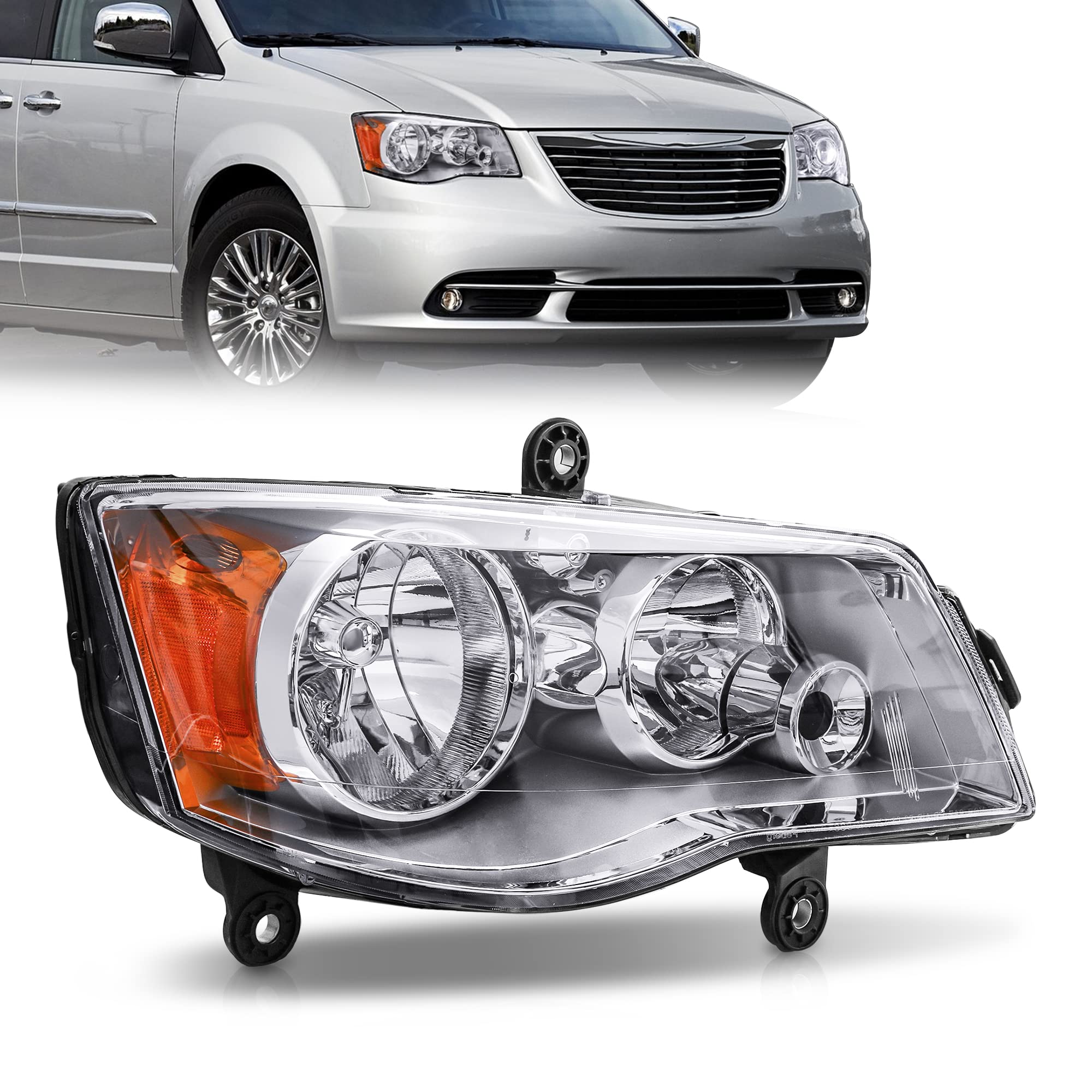MOSTPLUS Headlight Assembly for 2011-2019 Dodge Grand Caravan & 2008-2016 Chrysler Town and Country - Chrome Housing Bumper Lights (Pair) - Perfect for Night Driving & Vehicle Upgrades