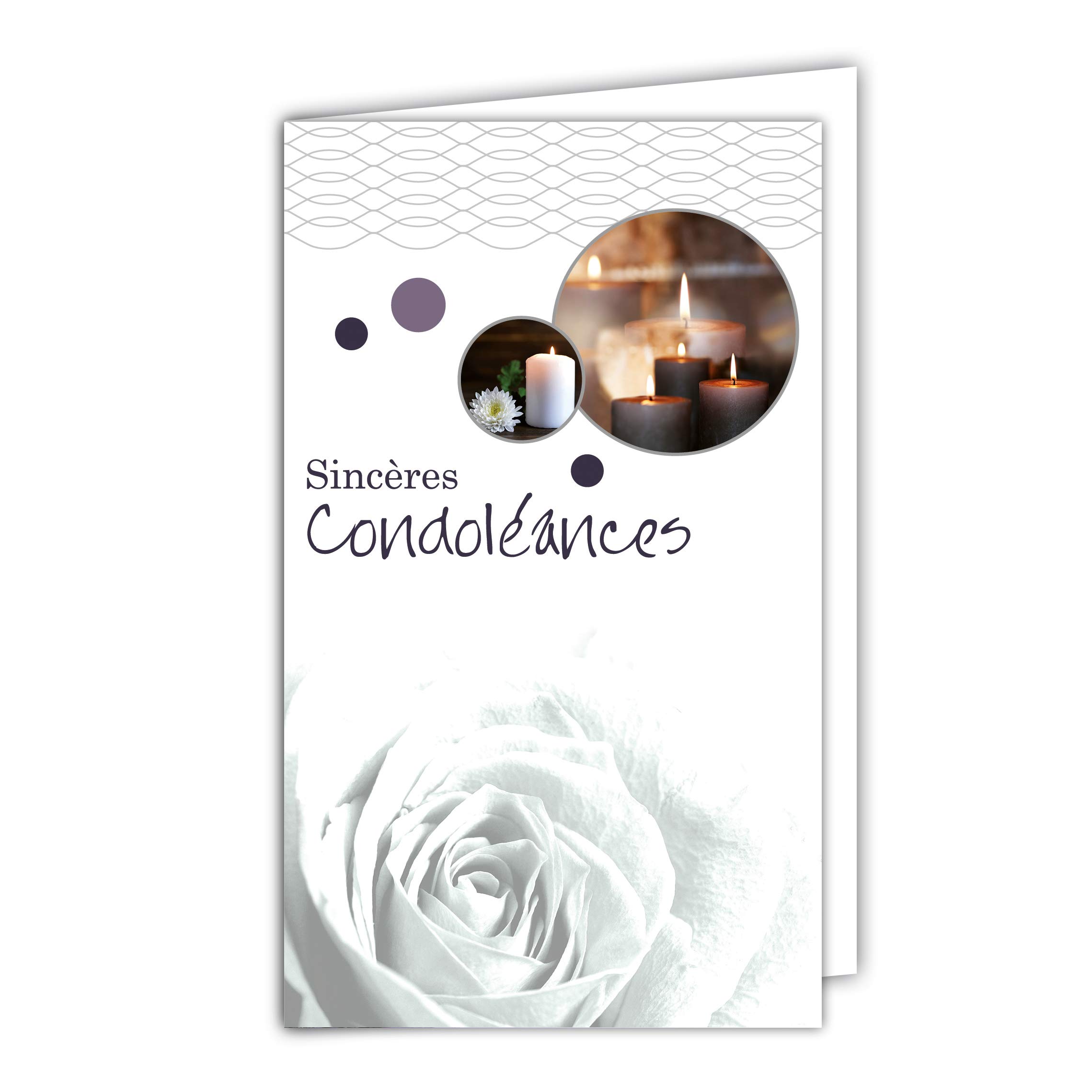 Elegant Greyscale Sympathy Card with French Candles & Peace Flowers - Small Gray Condolence Card - Handmade in France - Perfect for Funeral, Memorial & Comforting Gifts