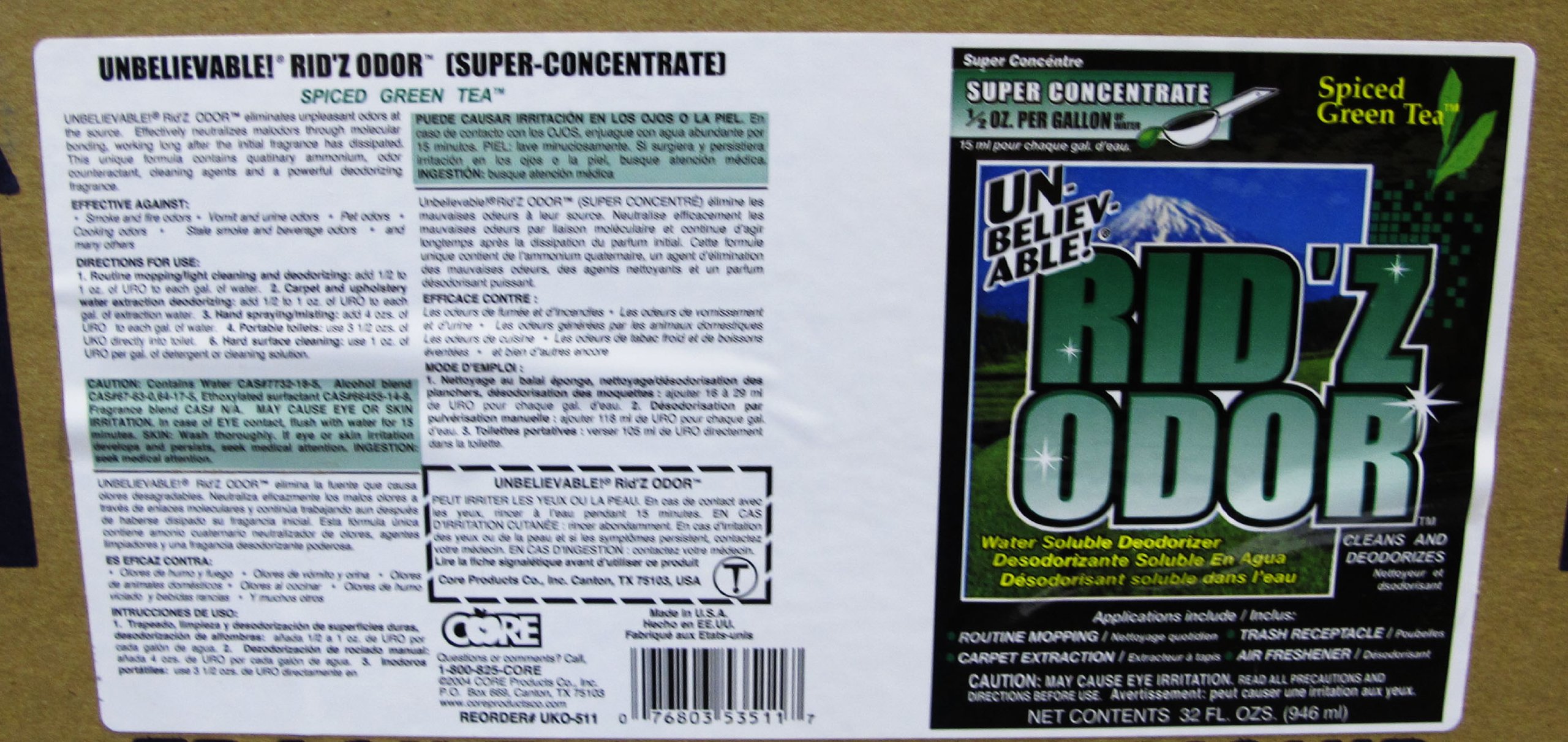 UKO-511 32 Oz. Spiced Green Tea Super Concentrated Odor Eliminator - Case of 12 - Long-Lasting Deodorizer for Home, Car, Gym & Pet Areas - Fresh Scent & Powerful Stain Removal