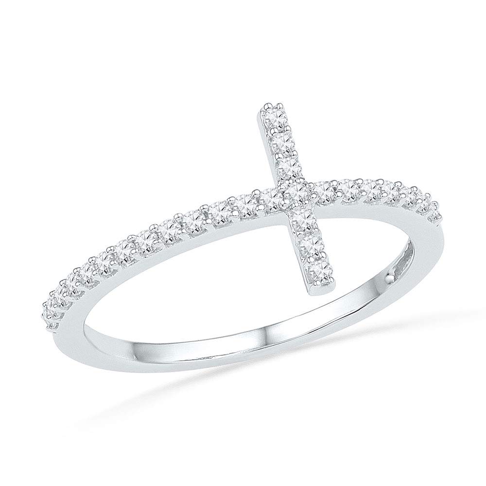 10K White Gold Women's Round Diamond Cross Band Ring - 1/5 CTTW Elegant Religious Jewelry for Everyday Wear, Gifts & Special Occasions