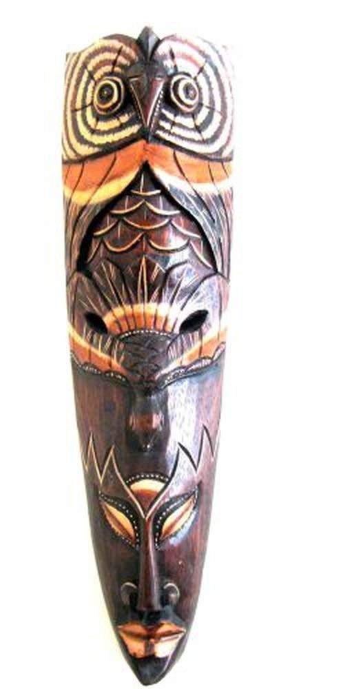 Handcrafted African Wooden Owl Wall Mask - Tribal Tiki Home Decor for Good Luck & Protection | Unique Wall Art for Living Room, Bedroom & Office