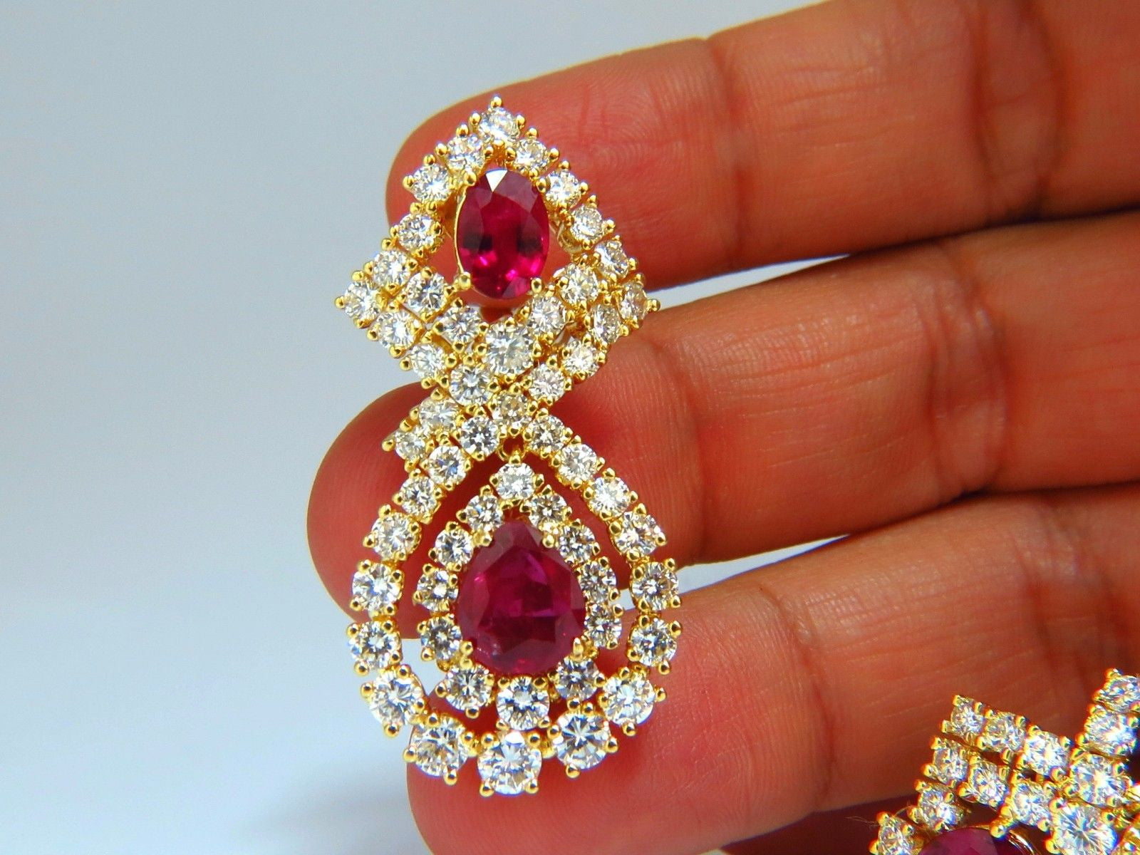 18.96ct GIA Certified Natural Red Ruby & Diamond Dangle Earrings in 18K Gold - Elegant Statement Jewelry for Weddings, Parties & Special Occasions