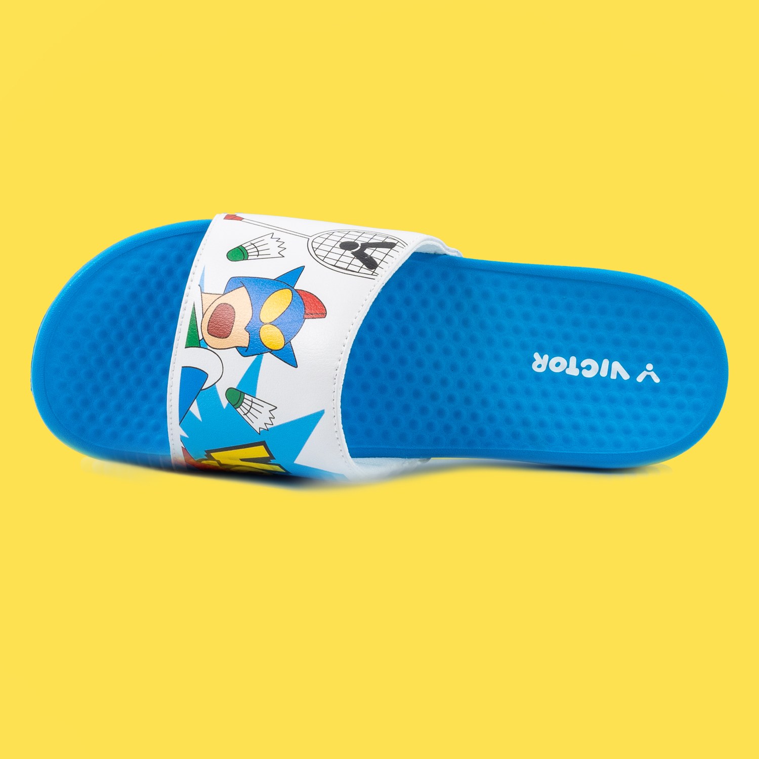Victor x Crayon Shin Chan Slippers 008CS FA (White/Blue) - Cute Anime Character House Shoes for Kids & Adults - Perfect for Home, Lounge & Cosplay