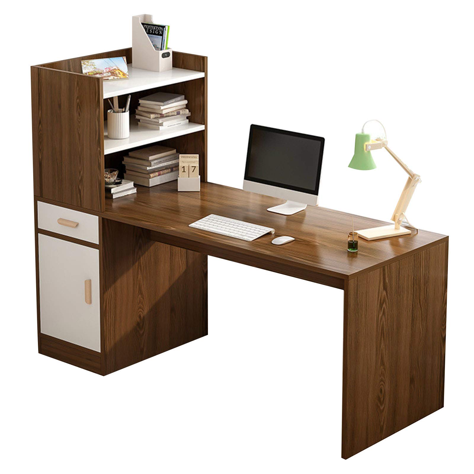 Ergonomic Wooden Computer Desk with Bookshelf - Home Office & Student Study Writing Desk for PC & Laptop - Easy Assembly Workstation for Small Spaces, Dorm Rooms & Home Offices