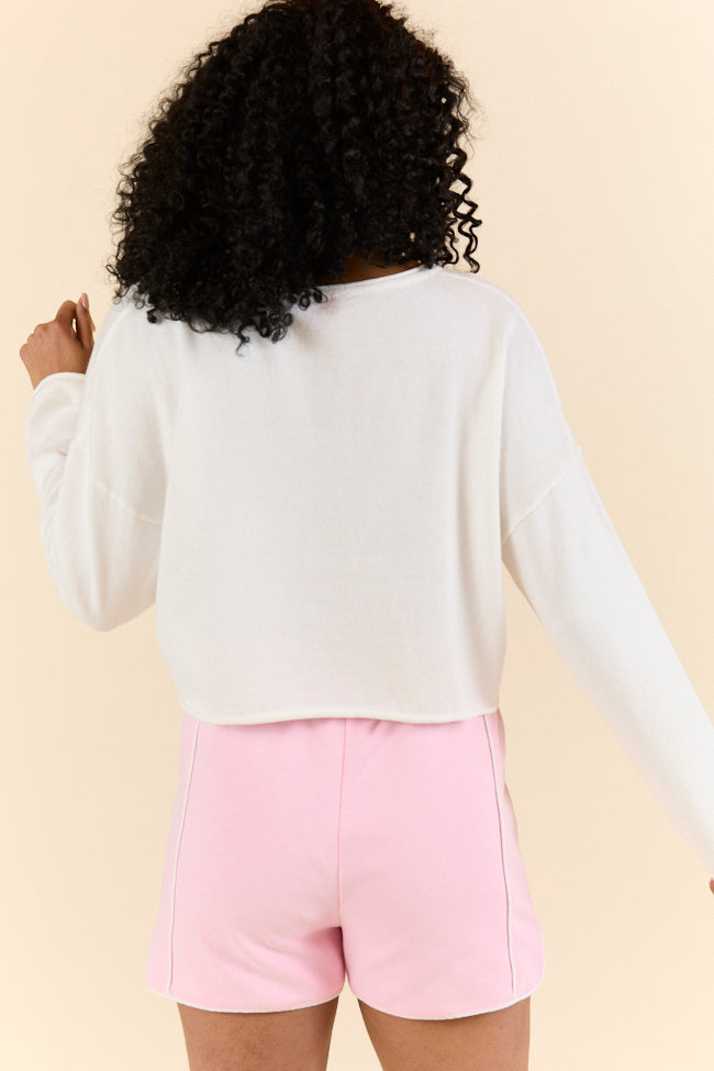 No Bad Days White Drop Shoulder V-Neck Pullover Sweater | Women's Casual Knit Top for Fall & Winter | Perfect for Layering, Office Wear & Weekend Outfits