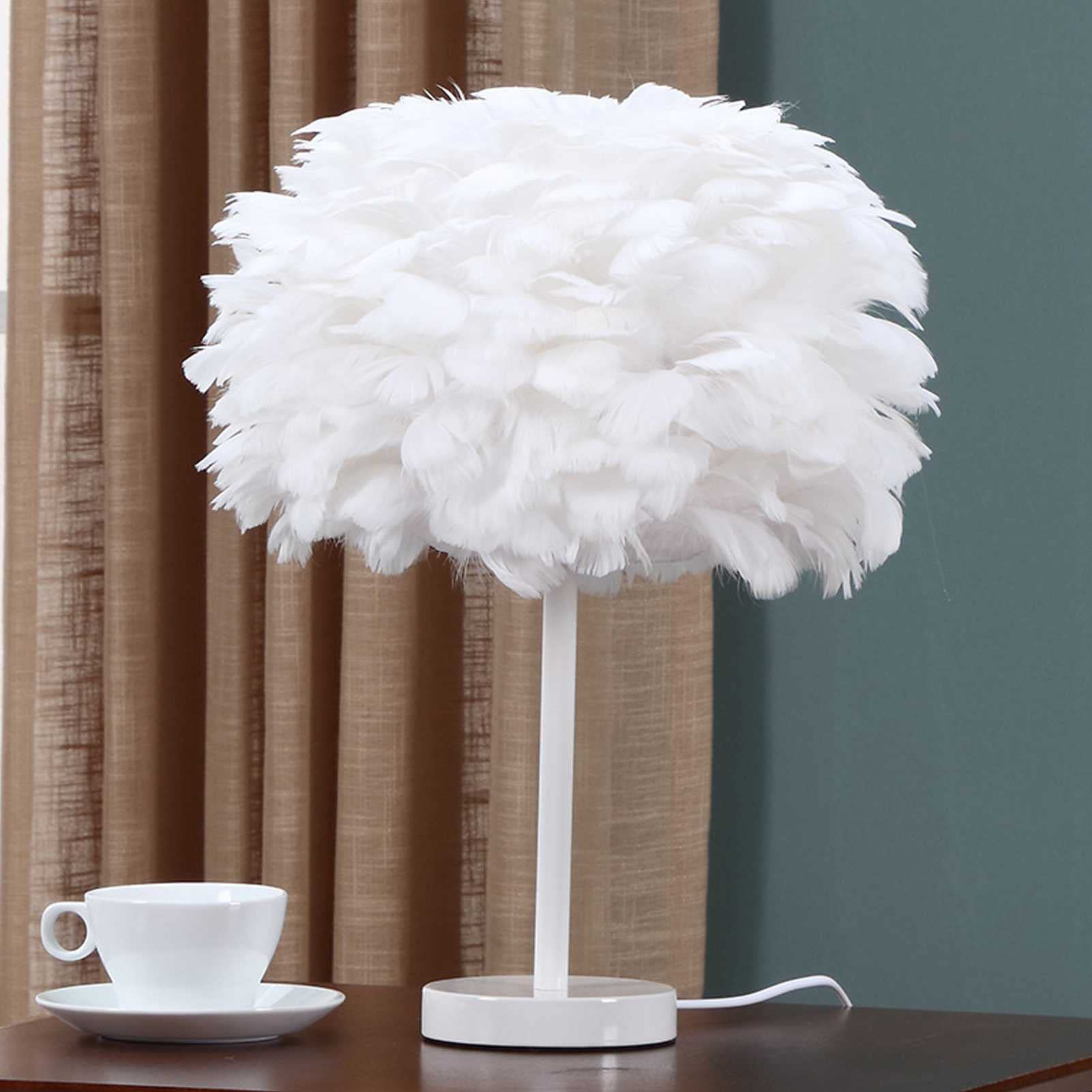 Modern Real Feather Table Lamp - Bedside, Desk & Night Light for Bedroom, Living Room, Kids Room & Office | Elegant Home Decor & Cozy Lighting Solution