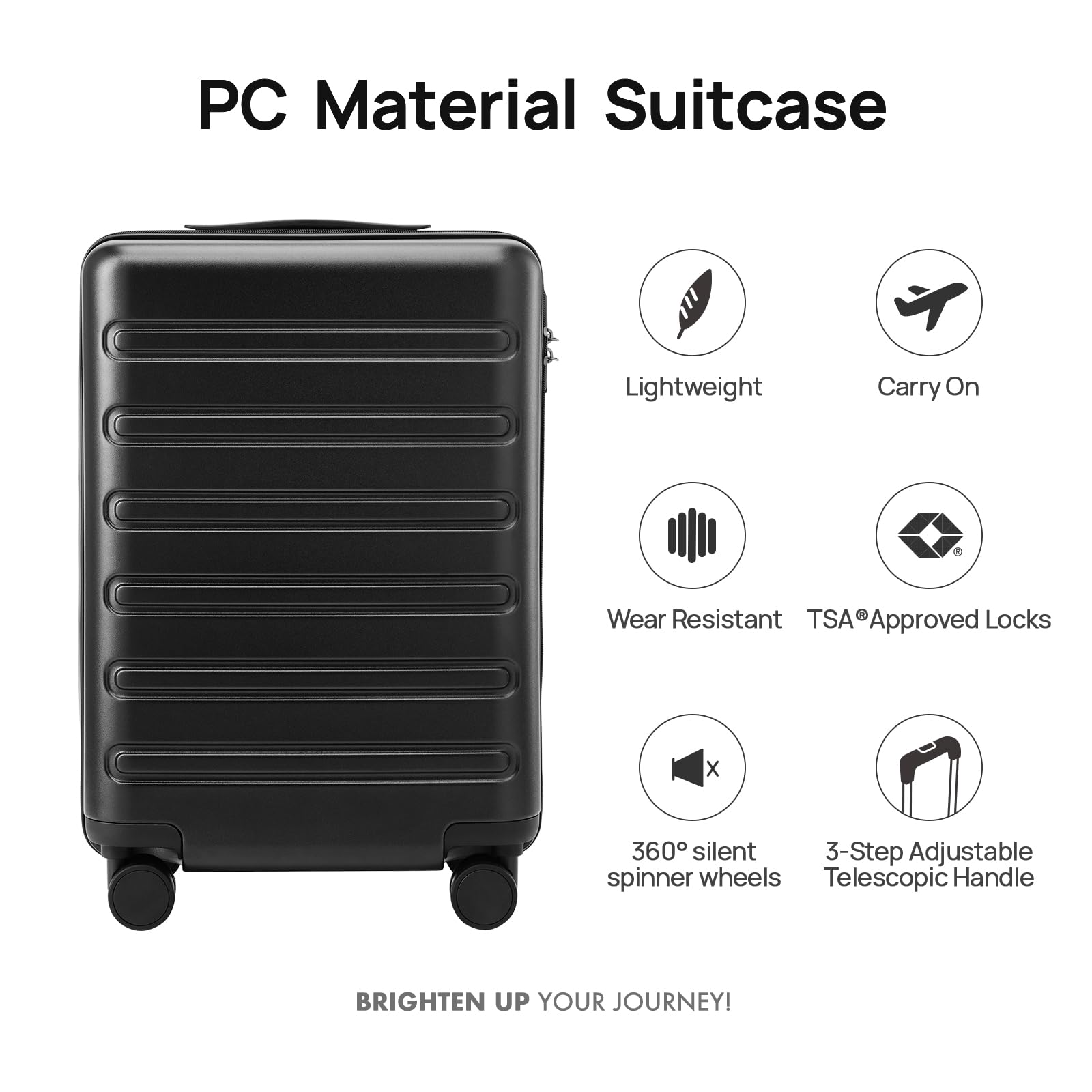 20 Inch Carry On Luggage 22x14x9 Airline Approved Hardshell Spinner Suitcase - 100% PC, TSA Lock, 38L Capacity for 3-5 Day Trips (Black) - Perfect for Business Travel & Weekend Getaways