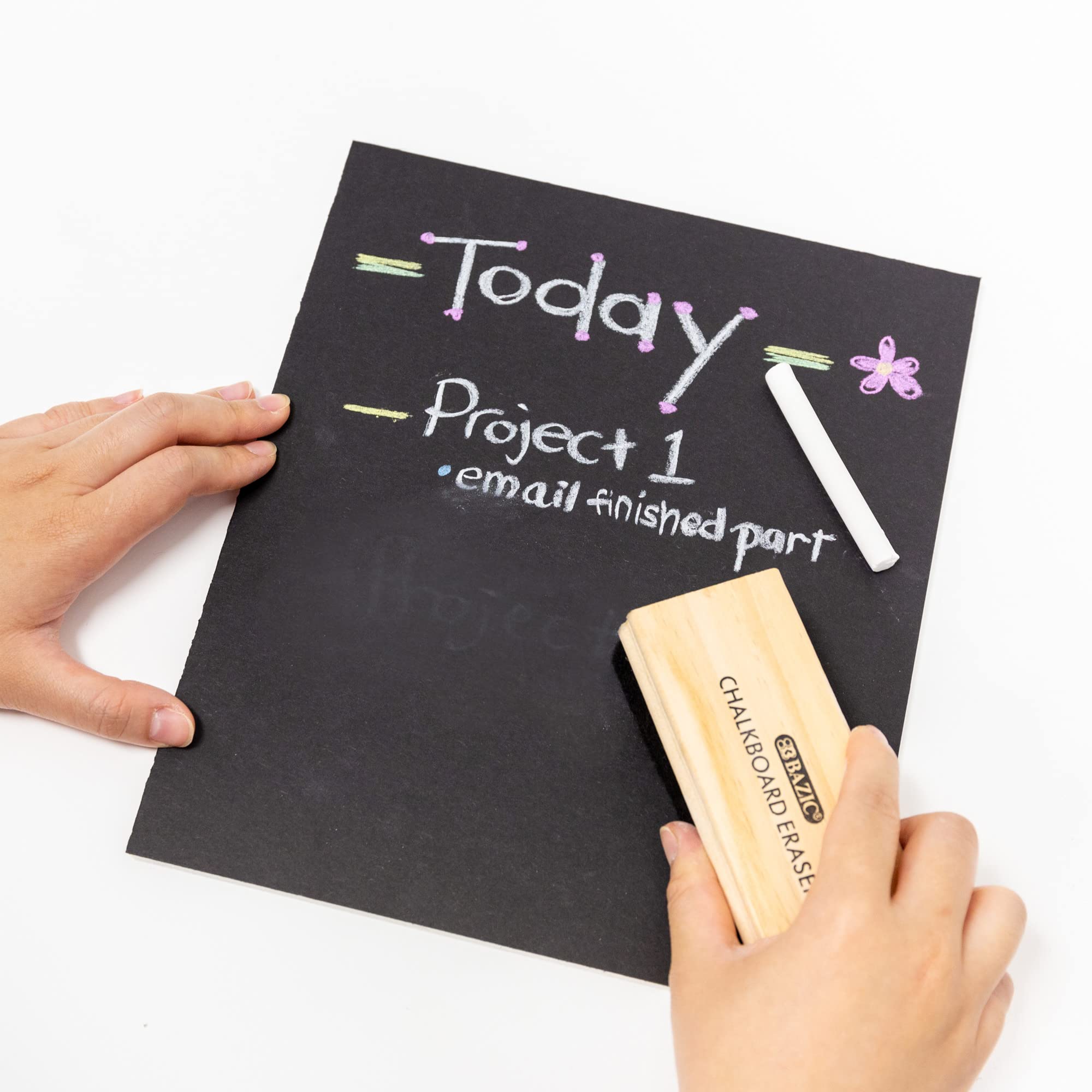 BAZIC Wood Felt Chalkboard & Whiteboard Eraser - 2 Pack Dustless Classroom Cleaner for Teachers, Office, School & Home Use - Perfect for Blackboards, Whiteboards and Chalk Writing Surfaces