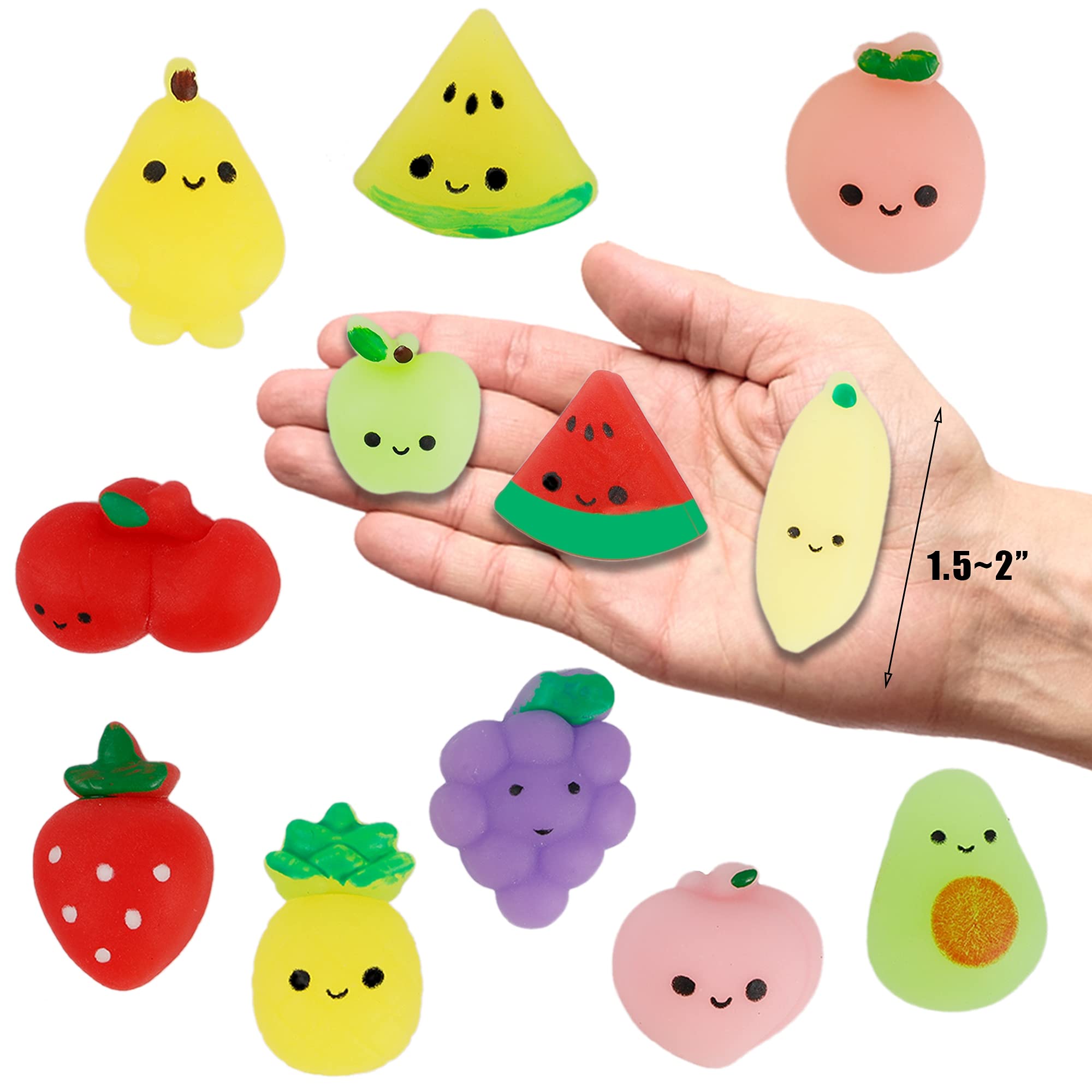 24 Pcs Squishy Toys - Fruit Mochi Squishies, Mini Kawaii Stress Relief Toys for Kids & Adults | Birthday Party Favors, Classroom Prizes, Office Desk Decor | Perfect for Relaxation, Anxiety Relief and Sensory Play