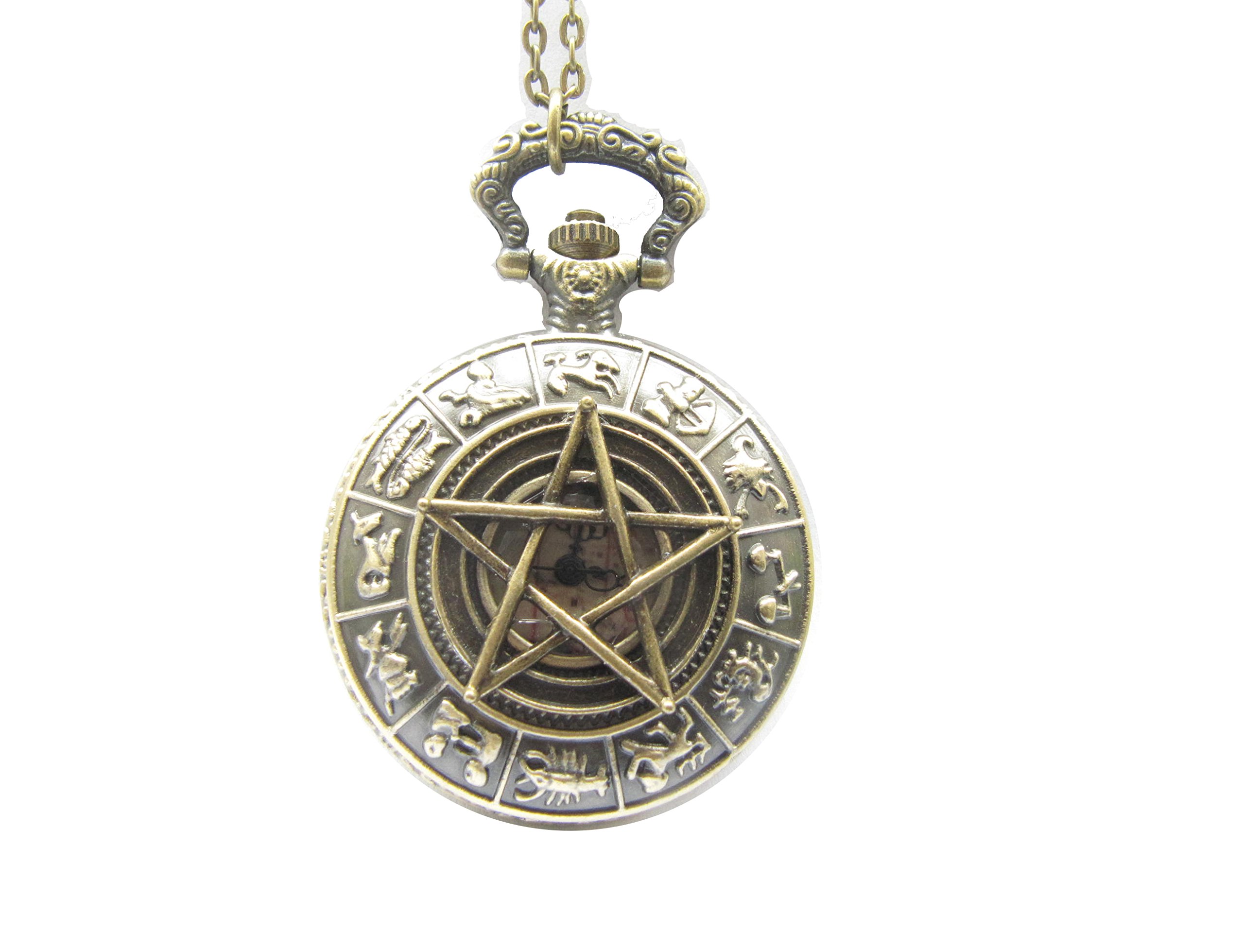 Pentagram Pocket Watch Necklace - Vintage Supernatural Pentacle Pendant with Chain - Gothic Steampunk Jewelry for Men & Women - Perfect for Cosplay, Witchcraft, and Spiritual Protection