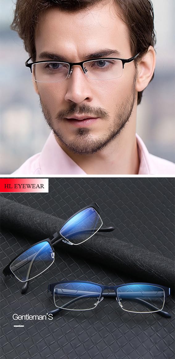 Blue Light Blocking Glasses for Men & Women - Rectangle Frame Computer Glasses with Anti-UV Protection - Reduce Eye Strain for Office Work, Gaming & Screen Time (Blue)