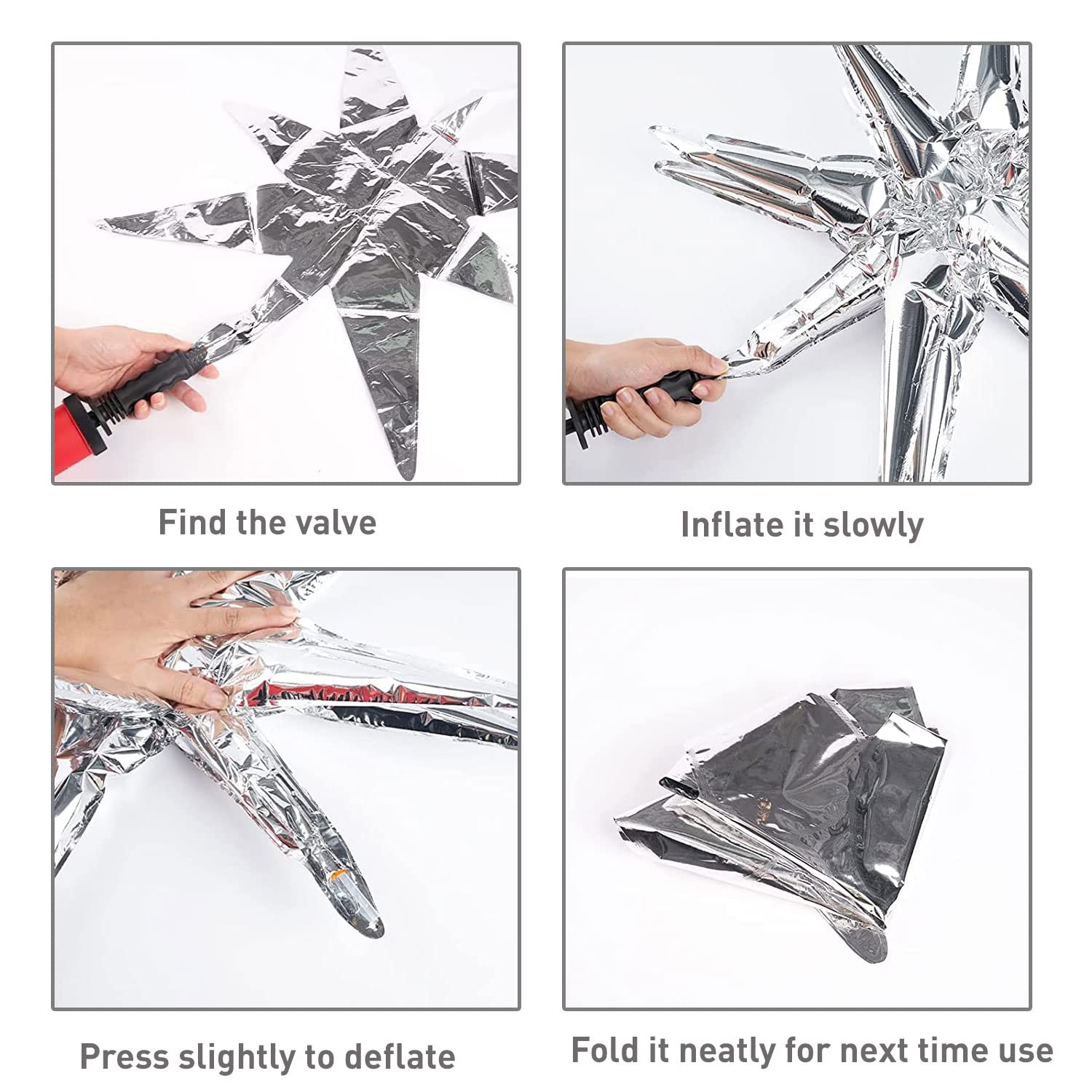 6 Pcs Silver Star Foil Balloons - 14-Pointed 3D Starburst Mylar Balloons 22 Inch for Christmas, Birthday, Wedding, Anniversary Party Decorations (Silver) | Perfect for Indoor & Outdoor Celebrations, Photo Backdrops, and Festive Events