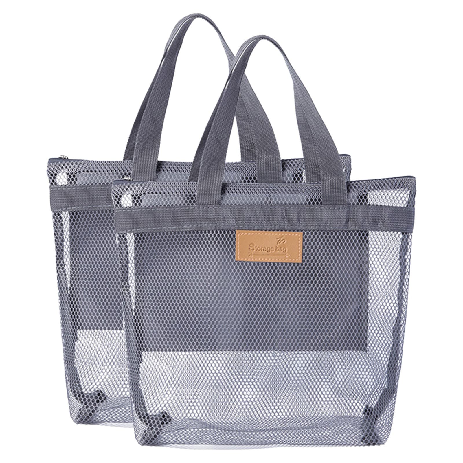 DOMENRY Portable Mesh Shower Caddy Tote Bag - Quick Dry Hanging Toiletries Organizer for Bathroom, Travel & Camping (One Size, Grey) - Perfect for College Dorms, Gym Showers & Outdoor Adventures