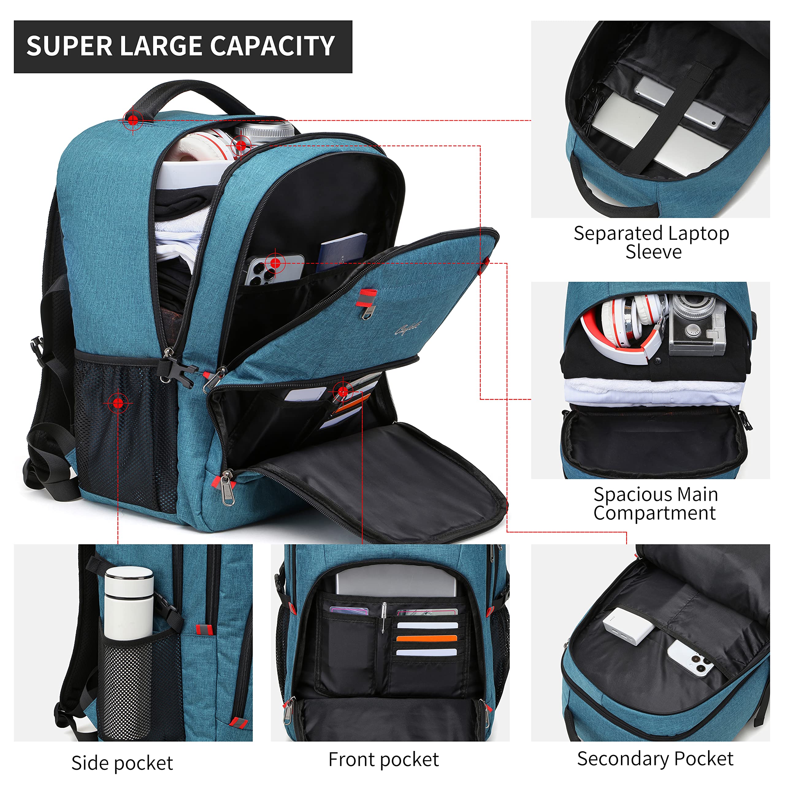 CAFELE 17.3 Inch Laptop Backpack - Durable School & Travel Backpack for Women & Men, Water-Resistant Work Bag with USB Charging Port (Blue) - Perfect for College, Business Trips & Daily Commute