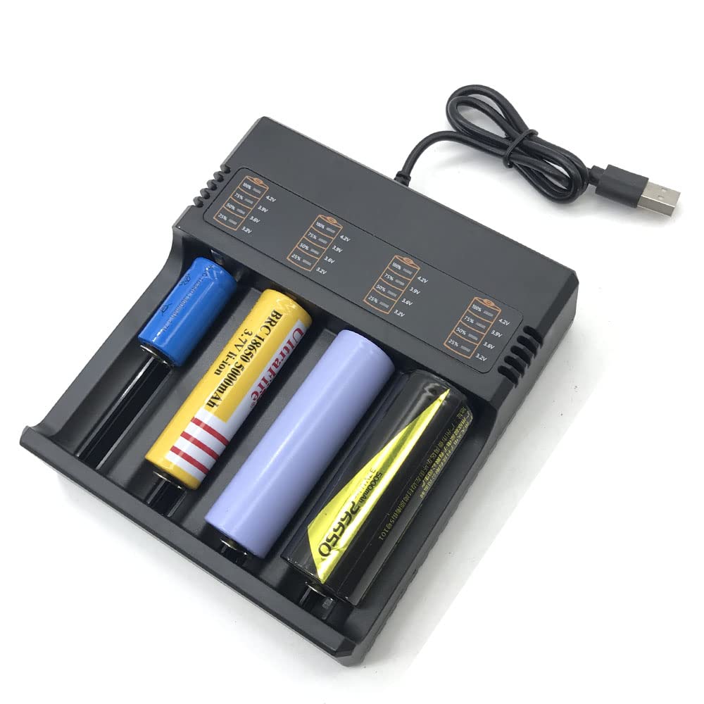 18650 26650 21700 USB Lithium Battery Charger - 4 Slot Fast Charger for 3.7V/4.2V Batteries | Perfect for Flashlights, Vape Mods & Power Tools
